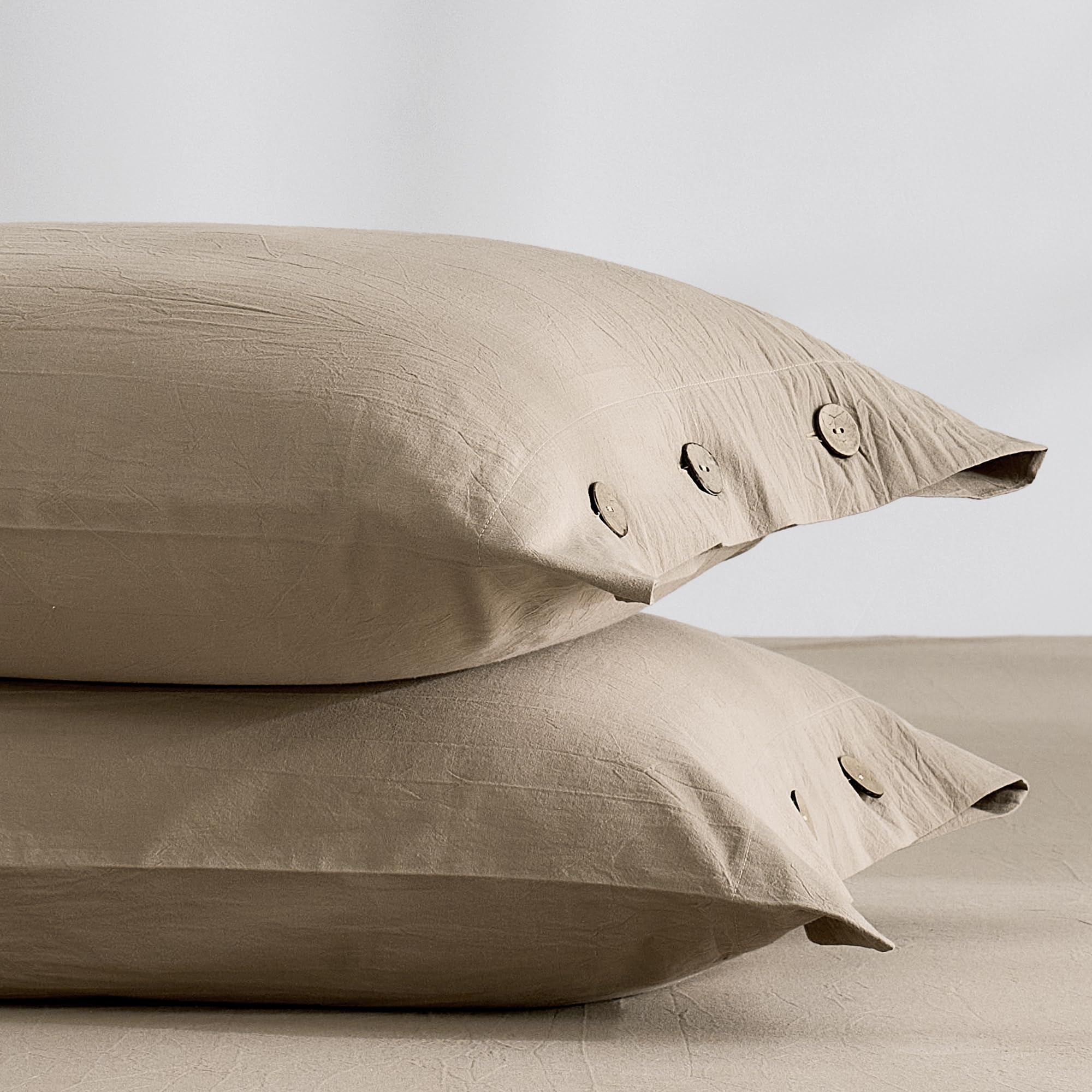 Photo 1 of JELLYMONI Washed Cotton Pillowcases, King, Button Closure
