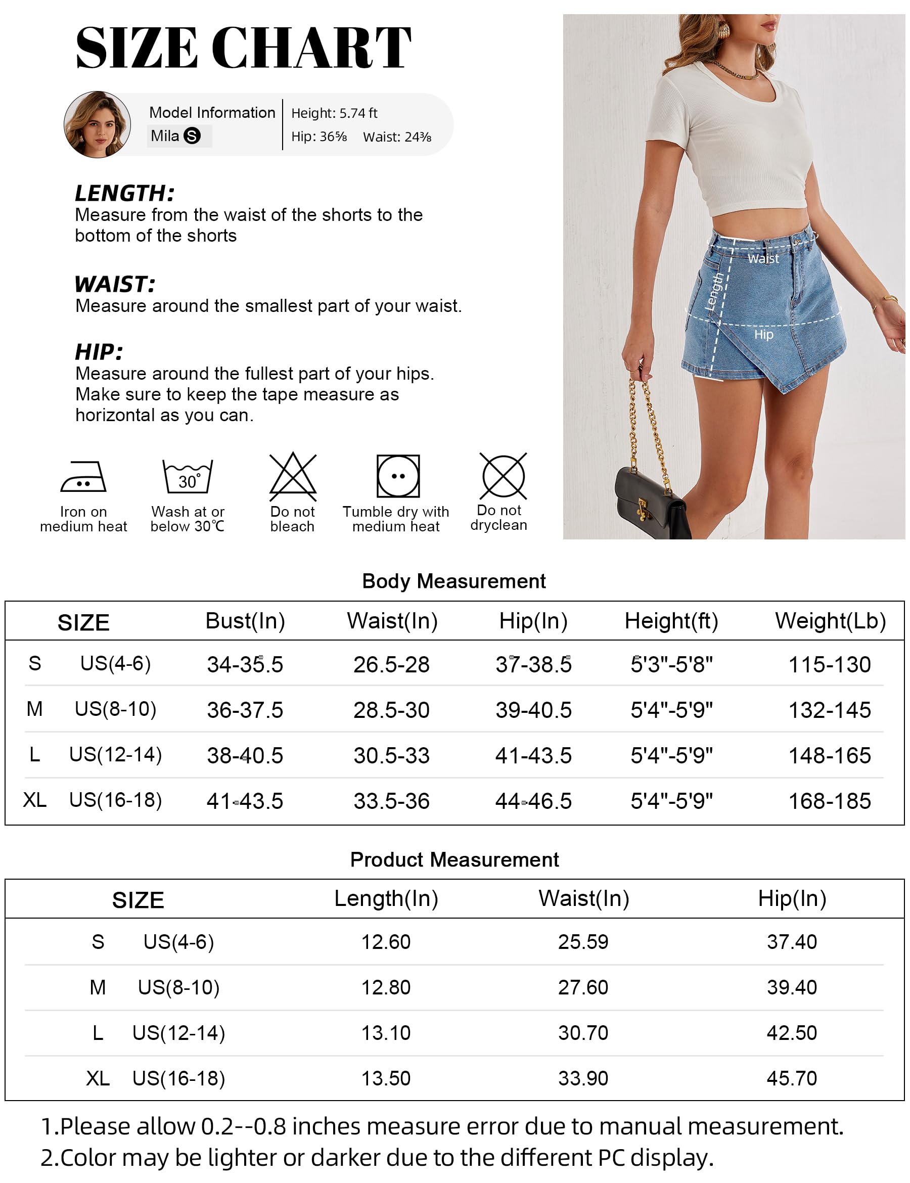Jupe-short en jean extensible taille haute pour femme - Mini jupe asymétrique tendance avec short et poches