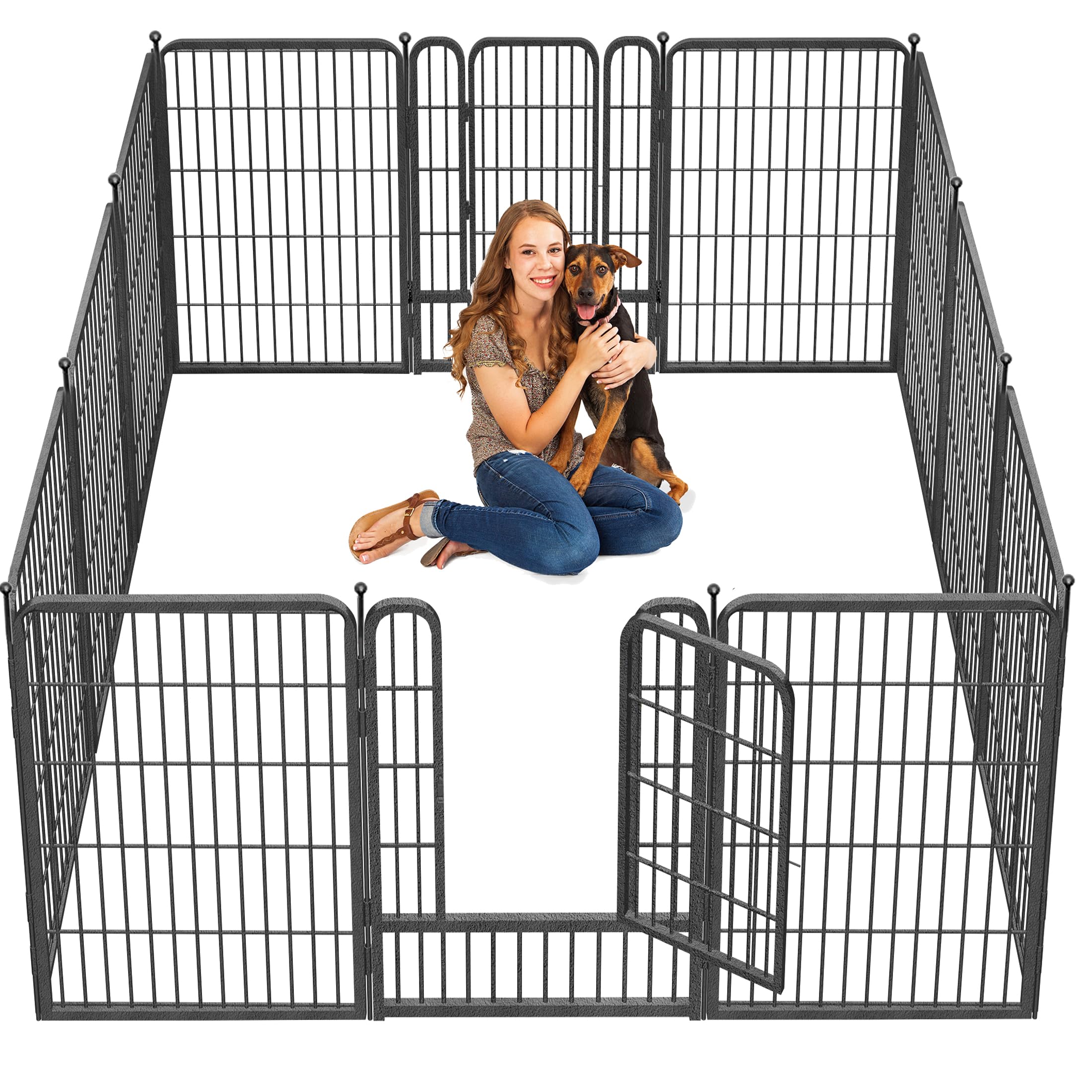 Jhsomdr Dog Playpen 32 inch 10 Panels Indoor Dog Pen for Medium/Small Dogs Heavy Duty Metal Dog Fence Outdoor for Yard, Puppy Playpen with Door