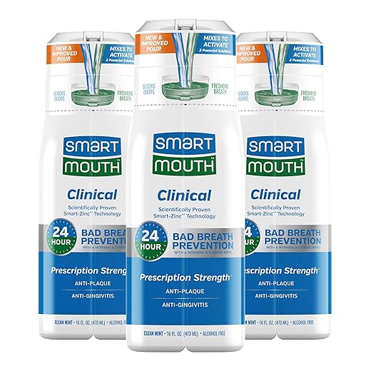 SmartMouth Clinical DDS Activated Mouthwash, Bad Breath and Bleeding Gums Support, 16 Fl Oz, 3 Pack