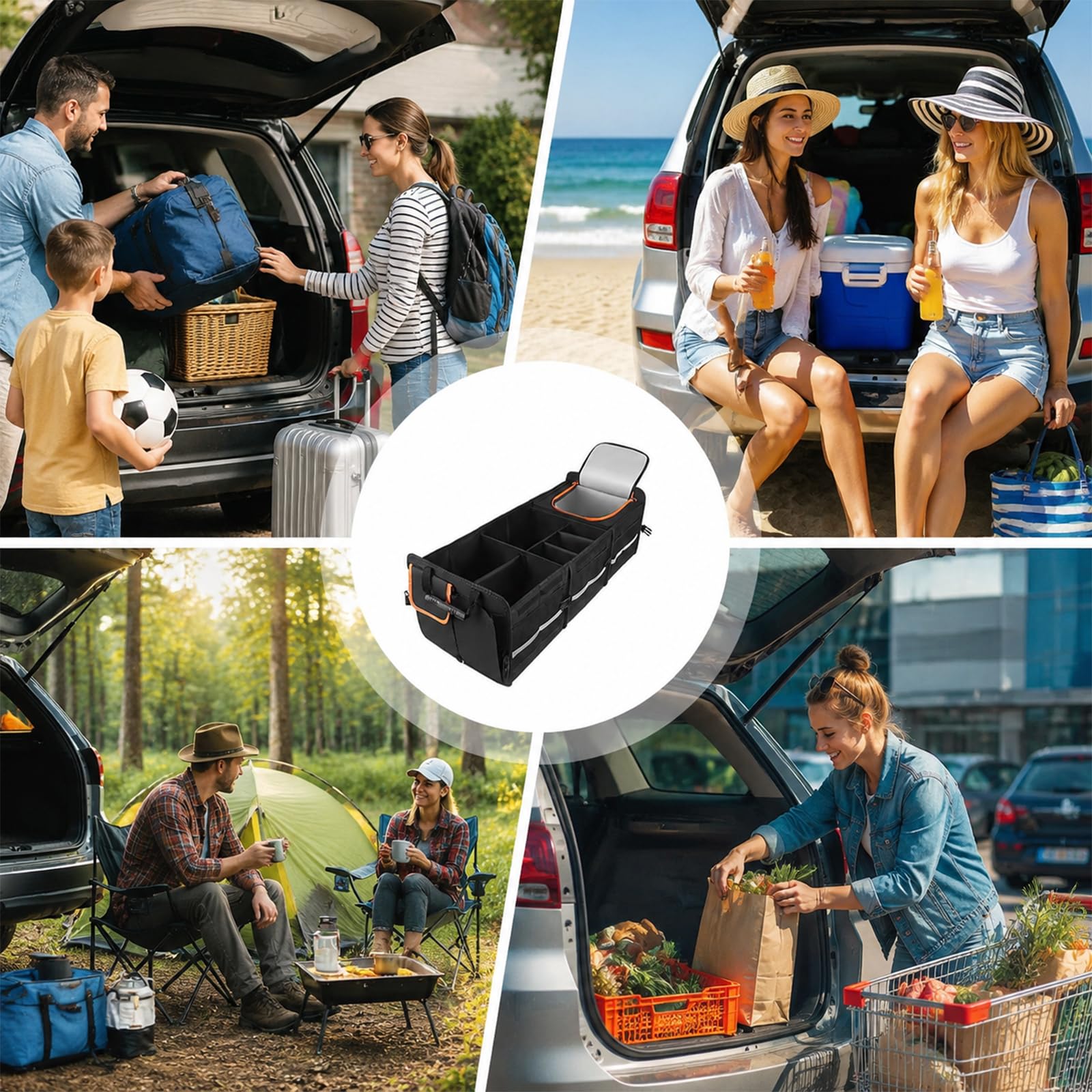Kofferraum Organizer Auto mit Kühltasche, 92L faltbare Kofferraum Box