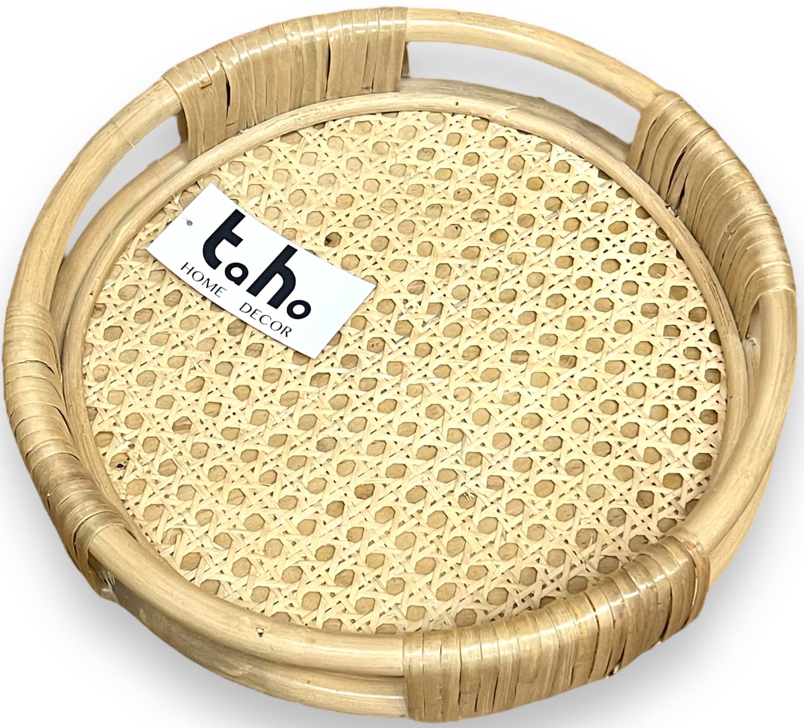 Taho Handcrafted Cane and Rattan Breakfast/Serving Tray (35cm Diameter)