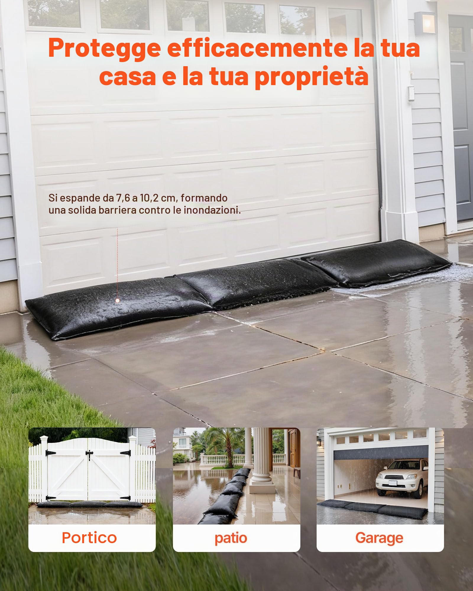 VEVOR Barriera Antiallagamento Set di Sacco di Sabbia per Allagamento Senza Sabbia per Protezione Antiallagamento Sacchi Antiallagamento per Porte Seminterrato Garage Set di Sacco 6 pz