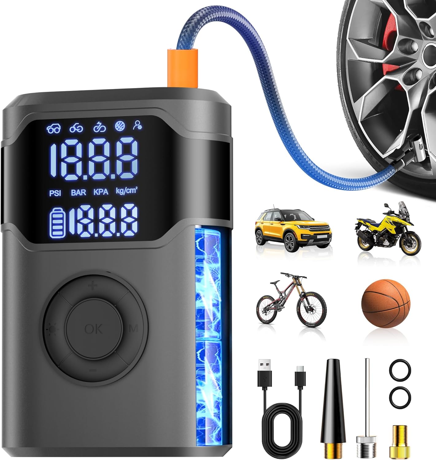 UZNY Portable Tire Inflator with included accessories