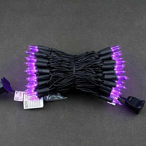 Miniatura 4 de YULETIME Juego de luces LED de Navidad moradas con cable negro, 33 pies, 100 unidades, certificación UL, grado comercial, Halloween (morado - cable
