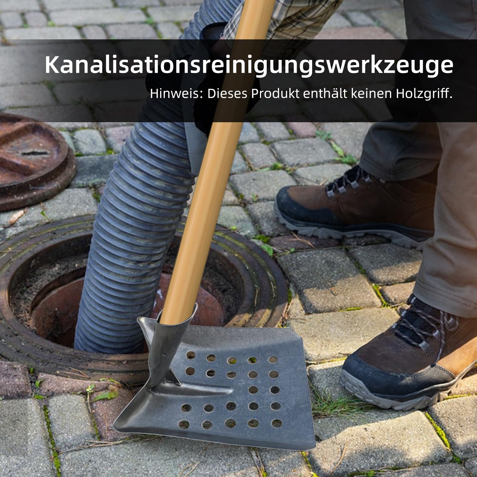 Pala de limpieza de metal para granja, colador de estiércol de aves de corral, pala subacuática, herramientas para limpieza de canales, pala de arena, pala de drenaje (cuadrada)