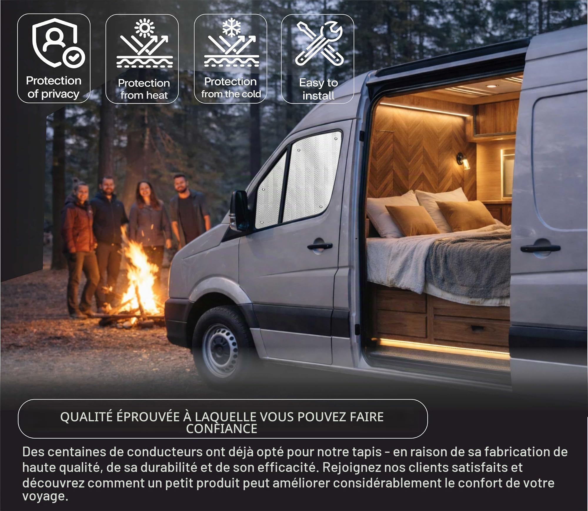 MJS Ensemble de protection thermique interne pour pare-brise et fenêtres Compatible avec Mercedes Sprinter Volkswagen VW Crafter 2006-2016 (3 pièces) Protection solaire pour cabine de camping-car