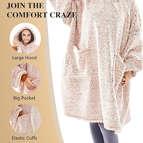 Miniatura 3 de greenoak Manta con capucha de sherpa de gran tamaño, manta acogedora y cálida de felpa