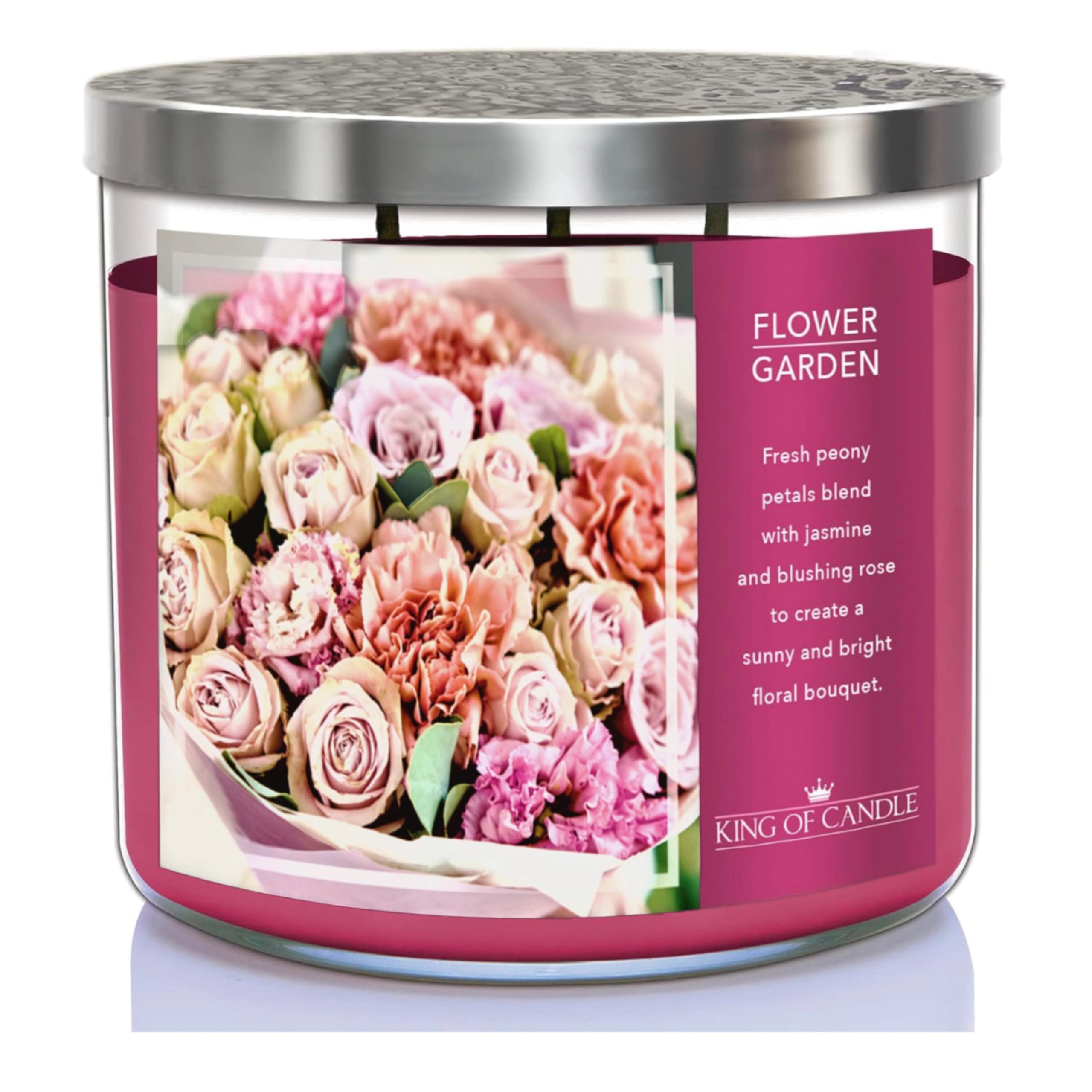 Flower Garden | Pink Peony + Wild Jasmine + Ballerina Rose | Strong, Large 3 Wick Floral Candle | Long Lasting, Highly Scented, Non Toxic Soy | Premium Valentines Gifts for Women Wife Mom Galentines