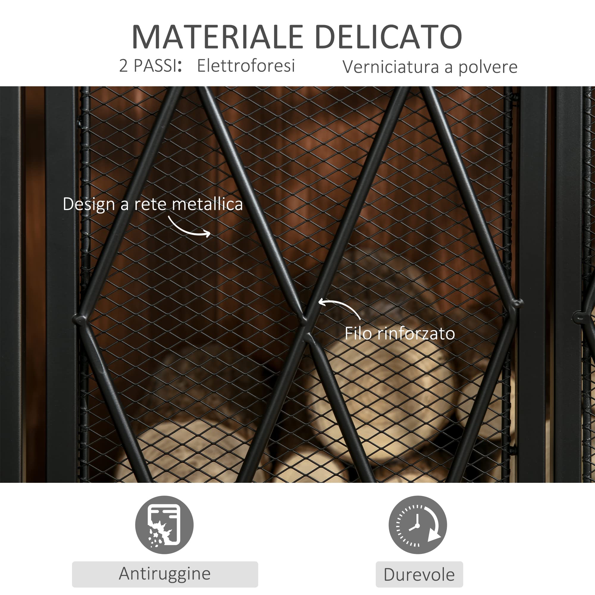 HOMCOM Parascintille per Camino in Metallo con 3 Pannelli Pieghevoli e 2 Porte, 120x11.5x79cm, Nero