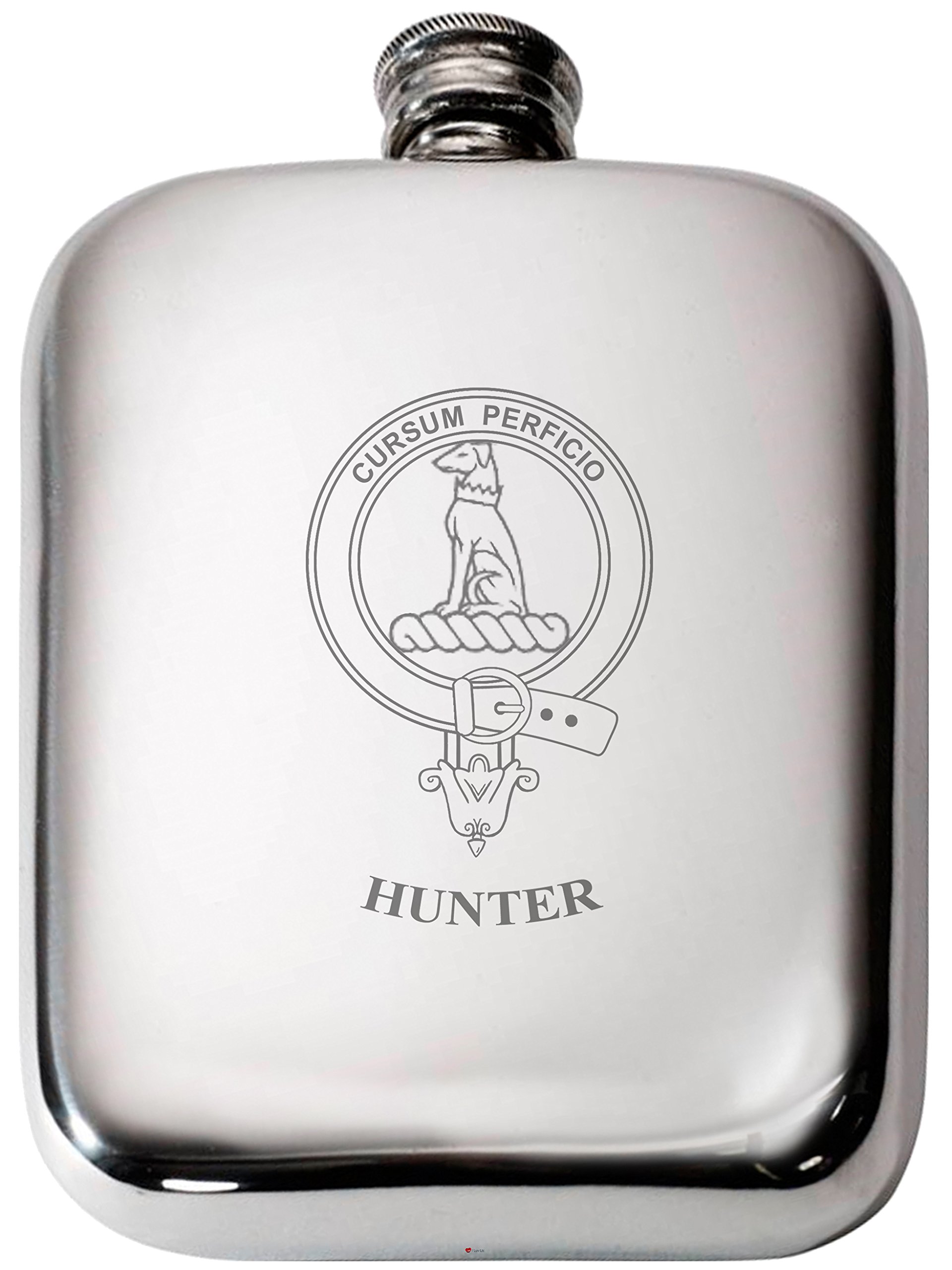 I LUV LTD Hunter Clan Crest Pewter Hip Flask 6oz