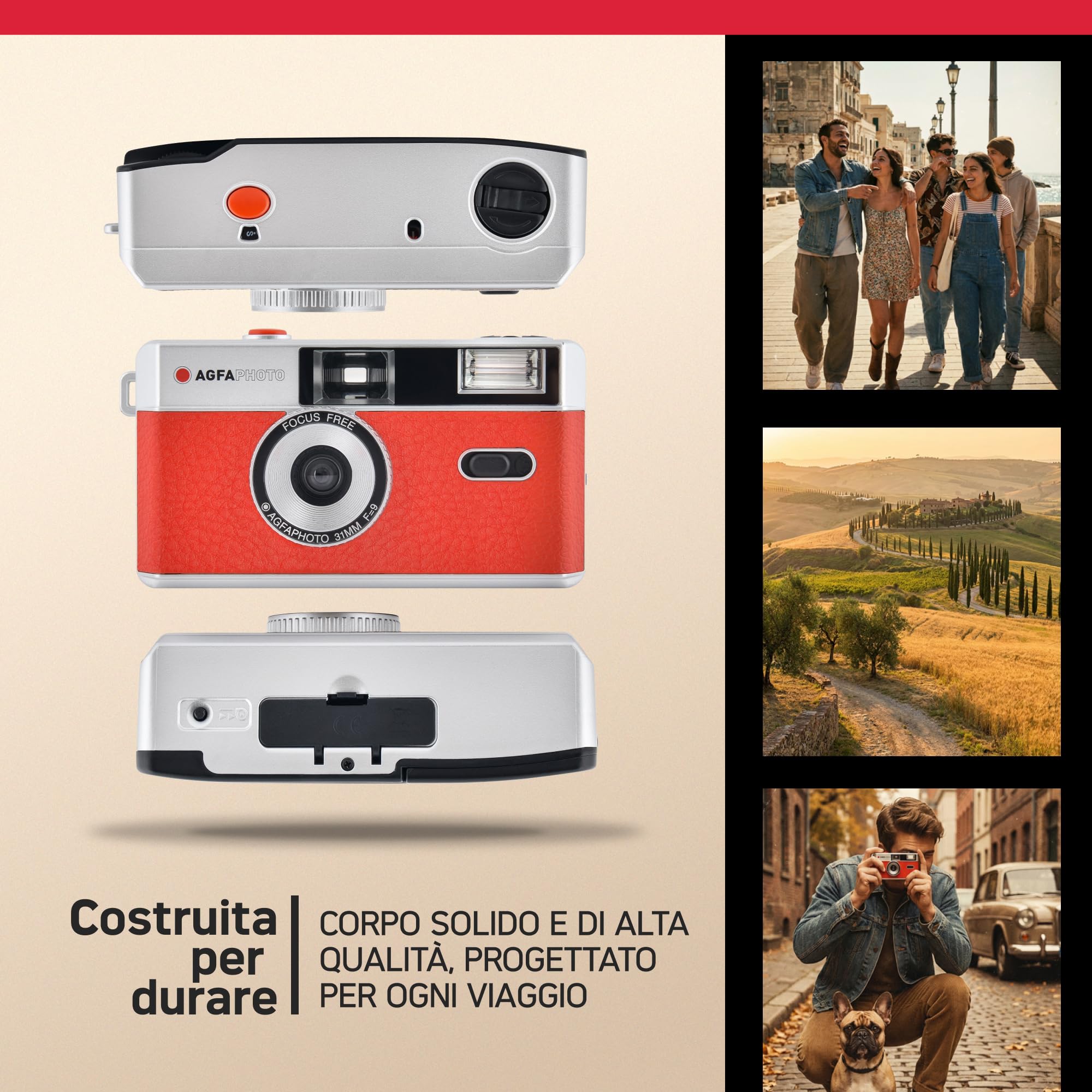 AgfaPhoto 603000 - fotocamera a pellicola riutilizzabile analogica da 35 mm. Colore nero