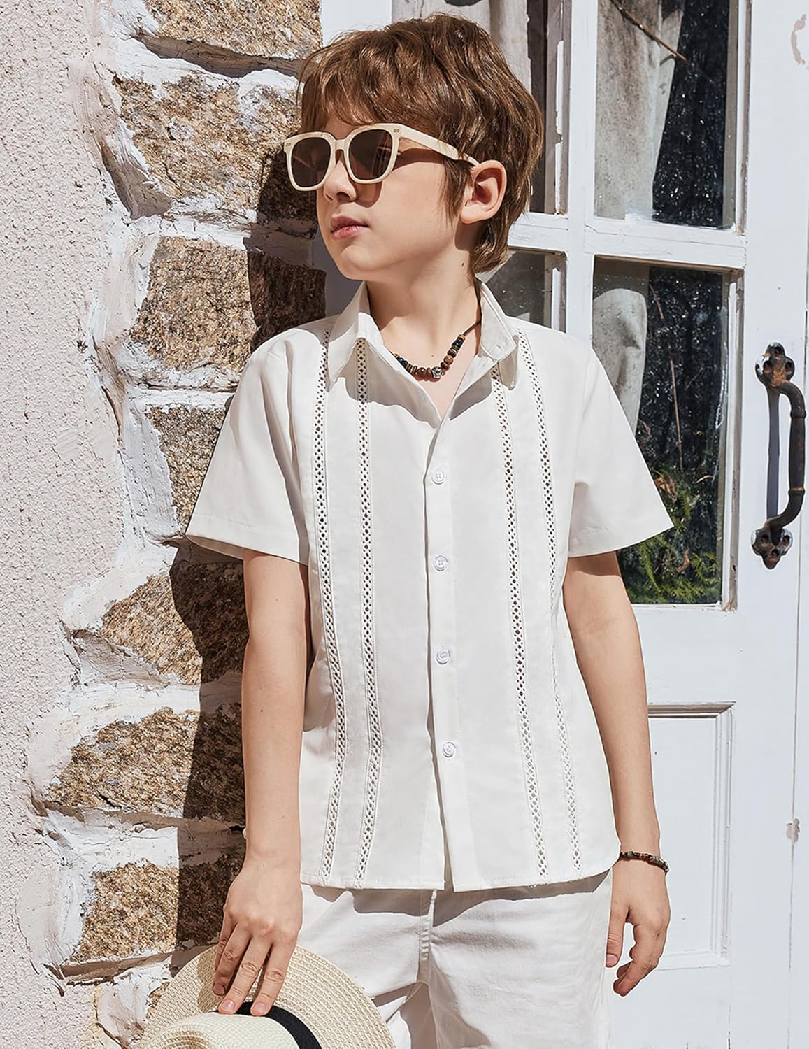 Arshiner Boys Cuban Guayabera Shirt Short Sleeve Button Down Shirt Summer Casual Linen Shirts for Kids 4-12 Years - Image 5