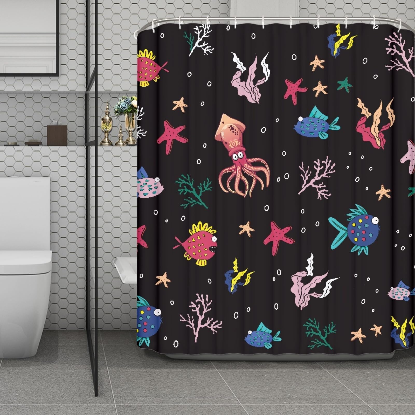 Rideau de douche 200x240 anti-moisissure noir bleu rouge imperméable pour baignoire
