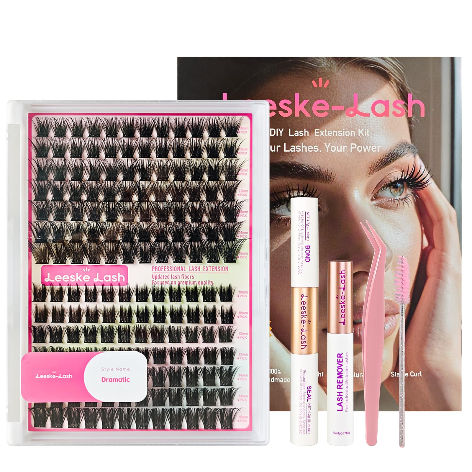 Lash Clusters Kit Eyelash Extension Eye Lashes Individual Natura Waterproof Fluffy Wispy D Curl DIY 10-16mm Bond and
