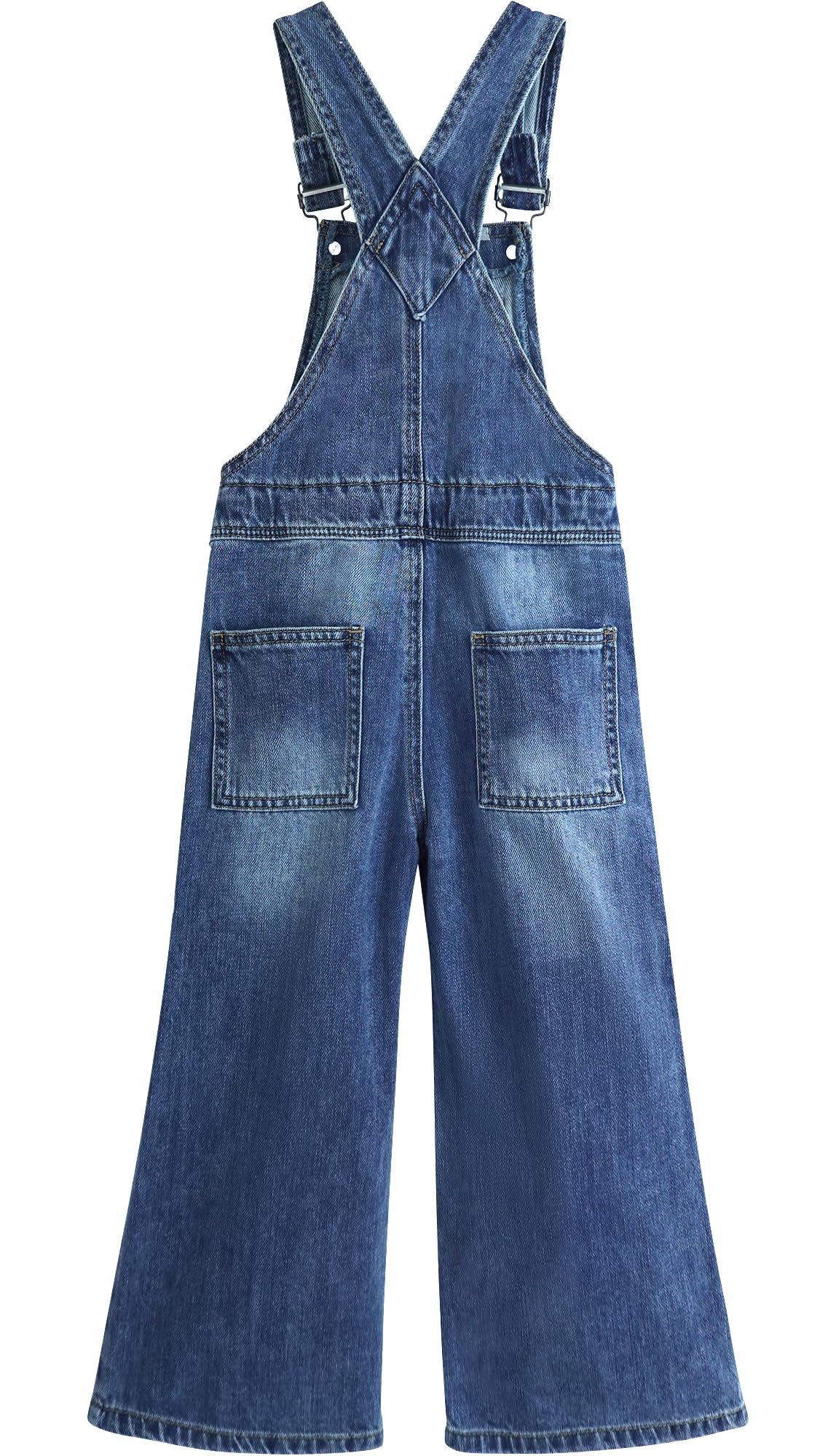 KIDSCOOL SPACE Salopette di jeans per ragazze, pantaloni svasati con gamba larga elastica per bambini piccoli e grandi