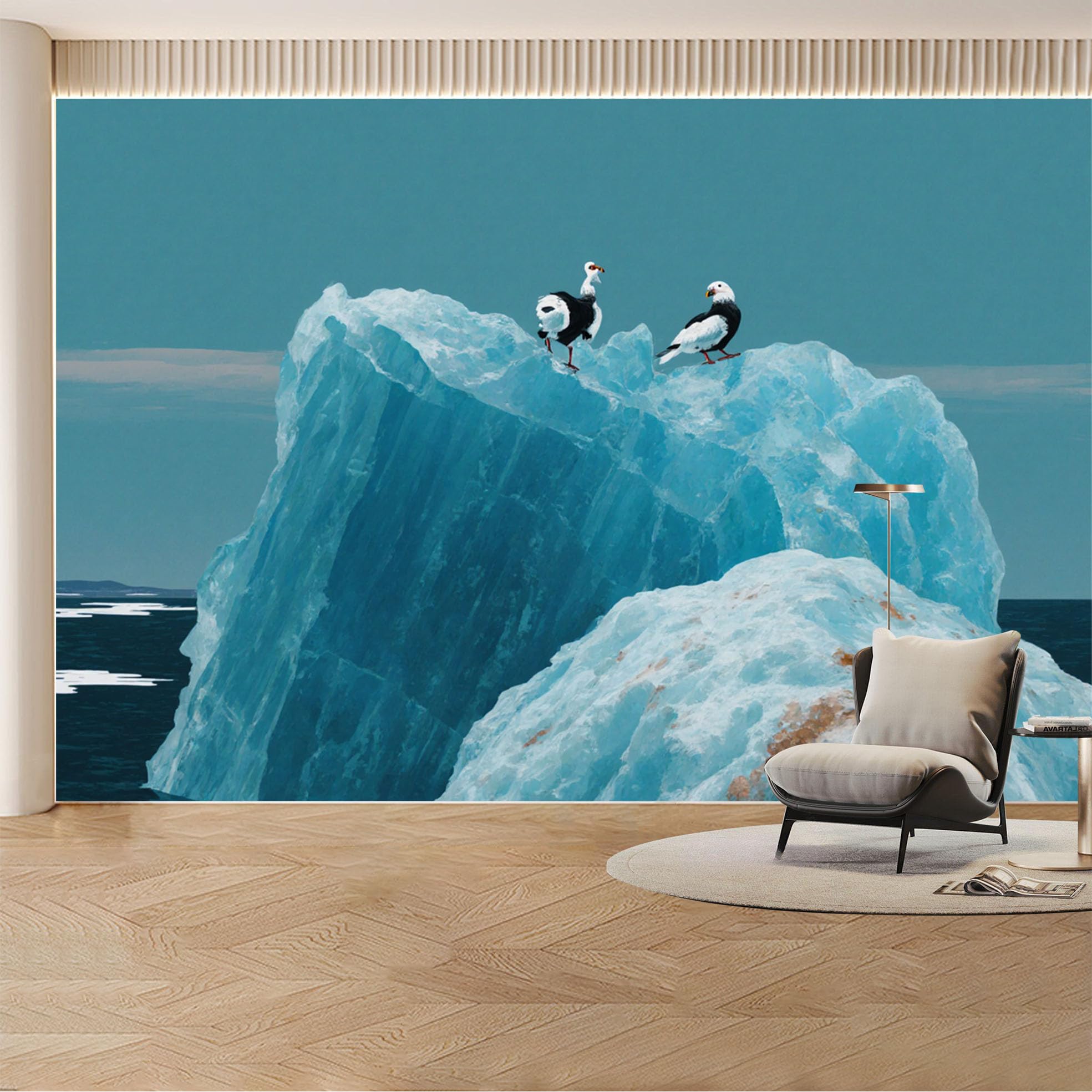 Custom Wall Mural Wallpaper Iceberg Arctic Birds Landscape Nature 3D Effect Wall Decor Minimalist Removable SelfAdhesive Large Photo for Living Room， Bedroom， Office