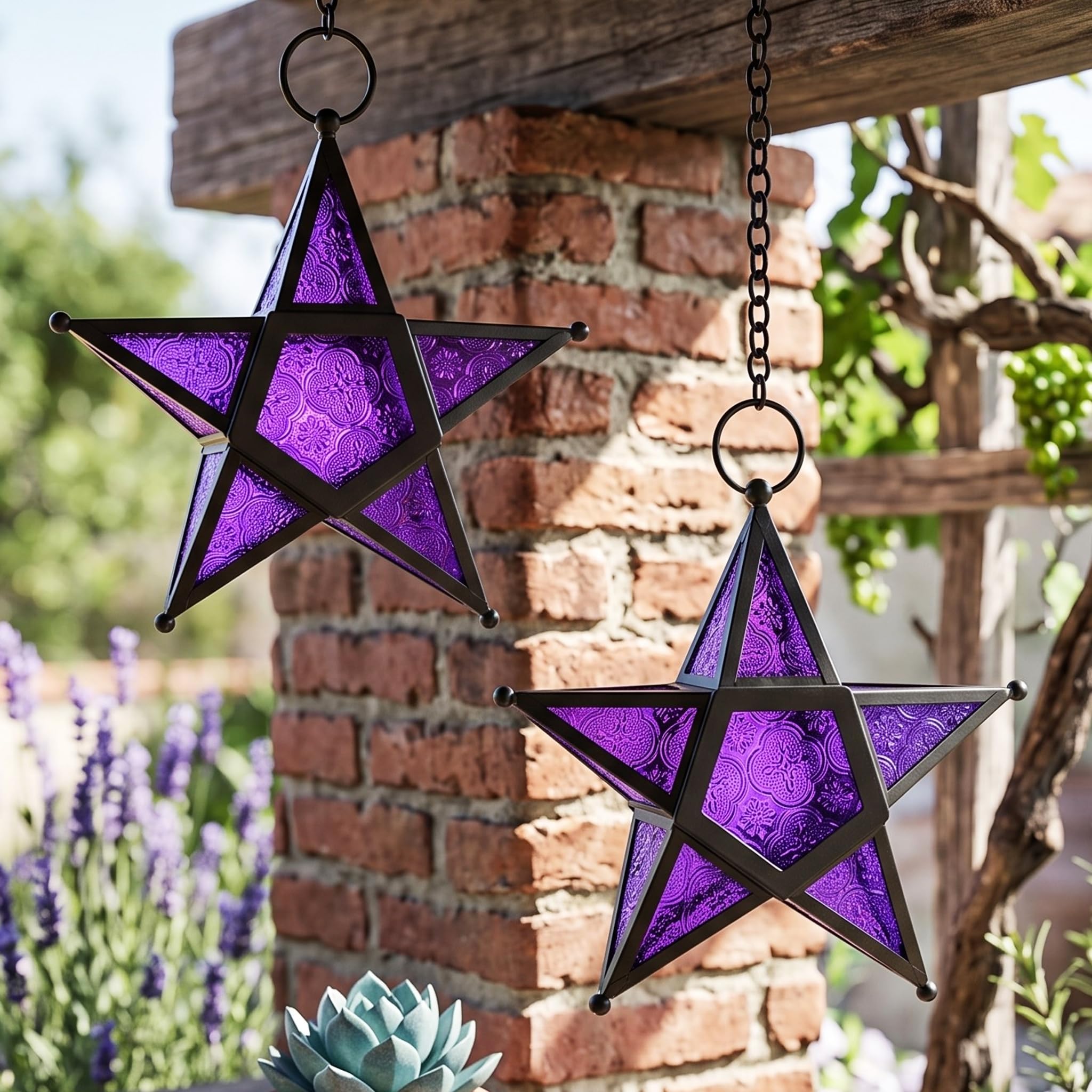 Lot de 2 lanternes décoratives en forme d'étoile violette