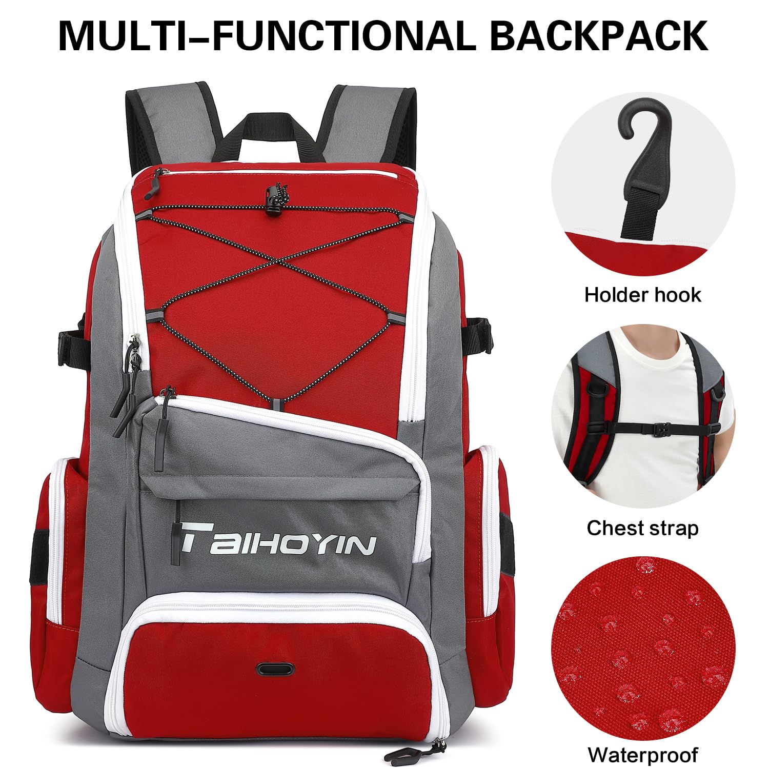 Sac à dos de baseball – Sac à dos pour équipement et équipement de baseball, T-ball et softball, porte-batte et gants, grand compartiment principal pour casque et accessoires, compartiment