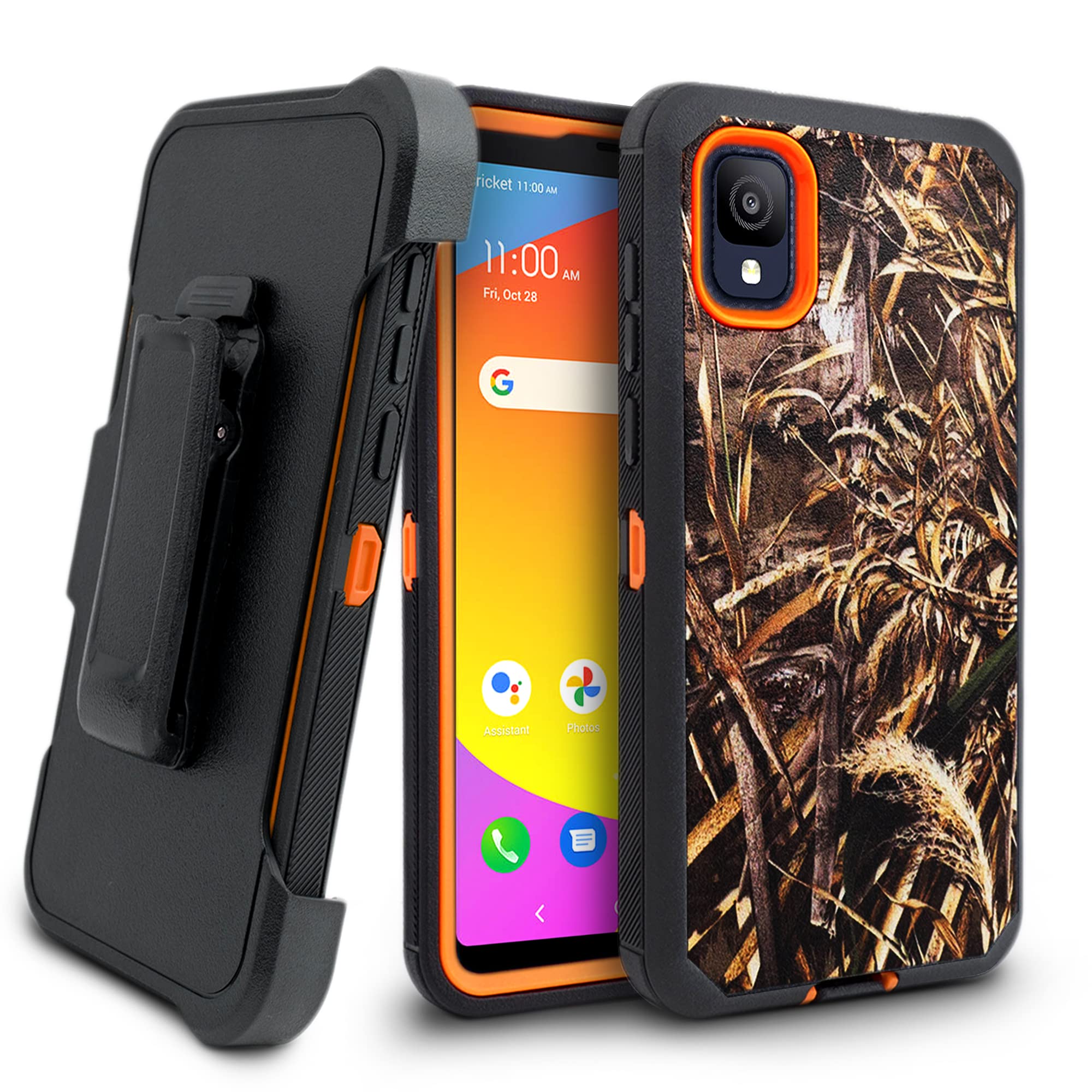 Jackpot Wireless Shockproof Case for Cricket ION Z, Cricket TCL ION Z with Belt Clip Holster and Built in Screen, Heavy Duty Military Grade Drop Protective, with Rotating Kickstand (Camo)
