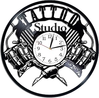 Kovides Tattoo Studio Wall Art Lp Vinyl Retro Record Wall Clock Exclusive Tattoo Salon Gift Birthday Gift for Man Tattoo Studio Clock Xmas Gift Idea for Woman Wall Clock Modern
