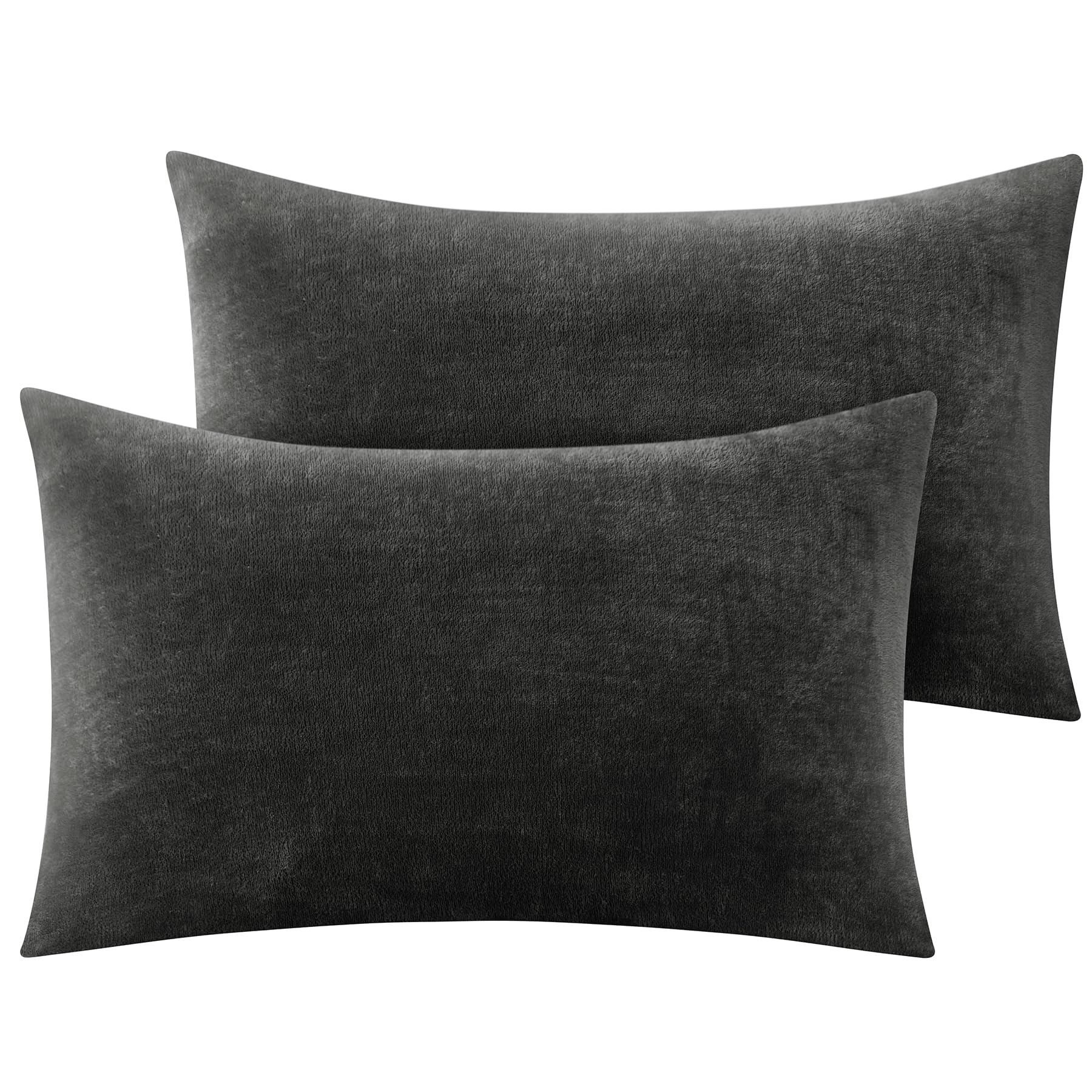 BEDELITE Flannel Pillow Cases Queen Size Set of 2, Super Soft Fleece Pillowcases with Zipper for Bedroom, Sofa, Couch,Luxury Cozy Velvet Pillow Shams for All Seasons(20x30 Inches,Dark Gray)