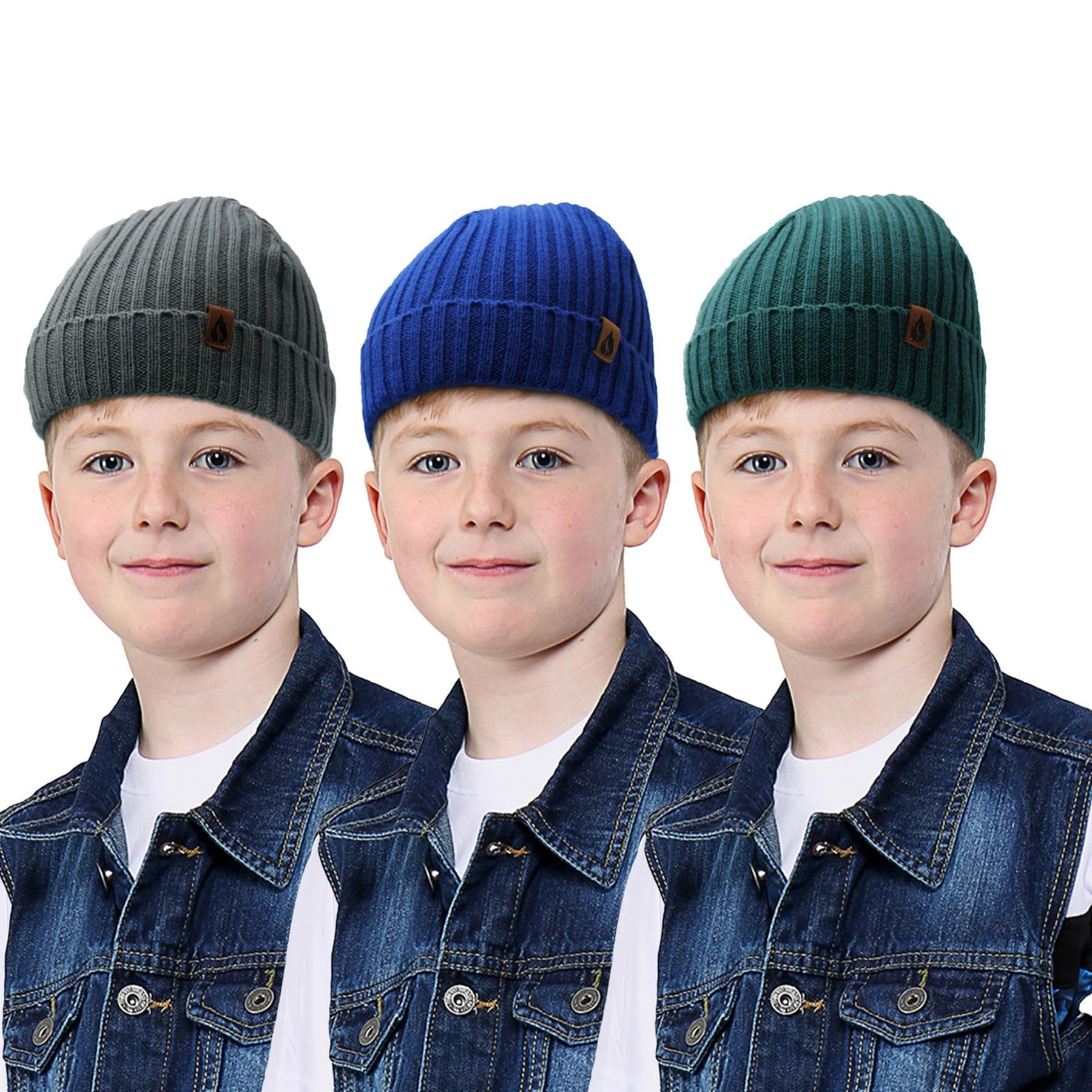 A2Z 4 Kids Niños Pack de 3 Gorros Acanalados Gorros Suaves Tacto Elásticos Resistentes Elegantes Invierno Cálidos Acogedores Gorras Cómodos Transpirables Frío A la Moda Interior Exterior Sombreros