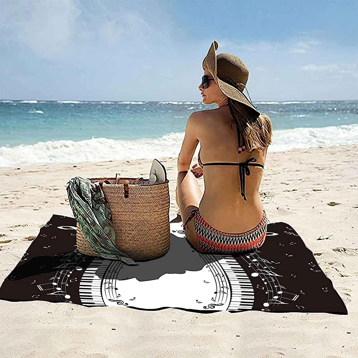 Strandtuch Musikklavier Mit Schwarzen Und Weißen Tasten 3D Badetuch Mikrofaser Campingtuch Schnelltrocknendes Handtuch Sandfrei Ultraweiches Reisehandtuch Tragbar Badetuch Für Reisen Strand Schw -1G7L