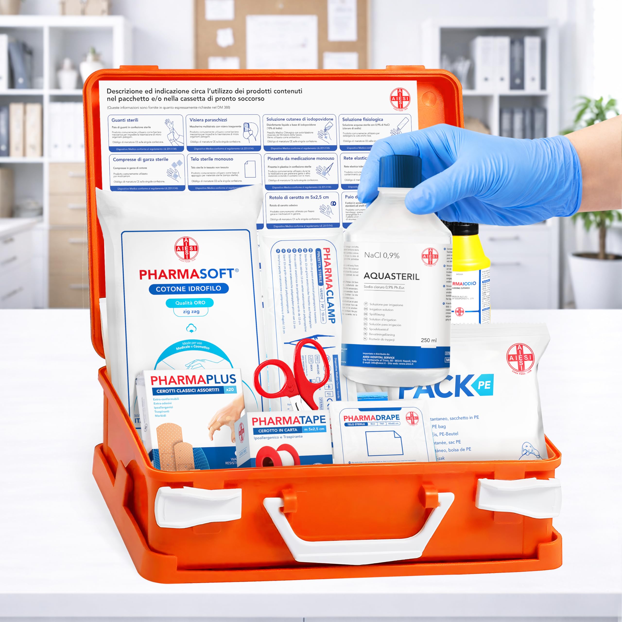 AIESI® Soluzione fisiologica salina (20x250 ml) per lavaggi nasali, aerosol e irrigazione con tappo richiudibile AQUASTERIL, Sodio cloruro 0,9% per cassetta pronto soccorso