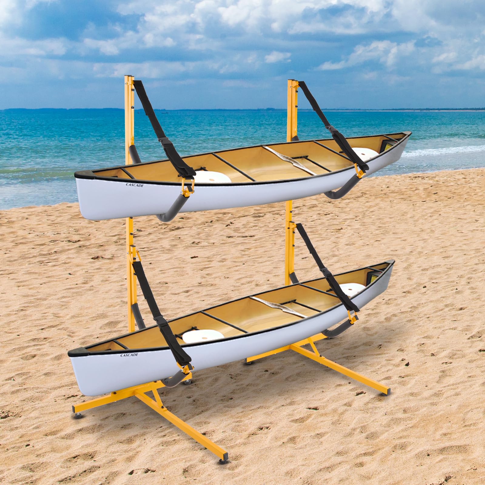 Scaffale per kayak autoportante per 2 kayak, regolabile per kayak, canoa, due supporti utilizzati in combinazione, portata 240 lbs