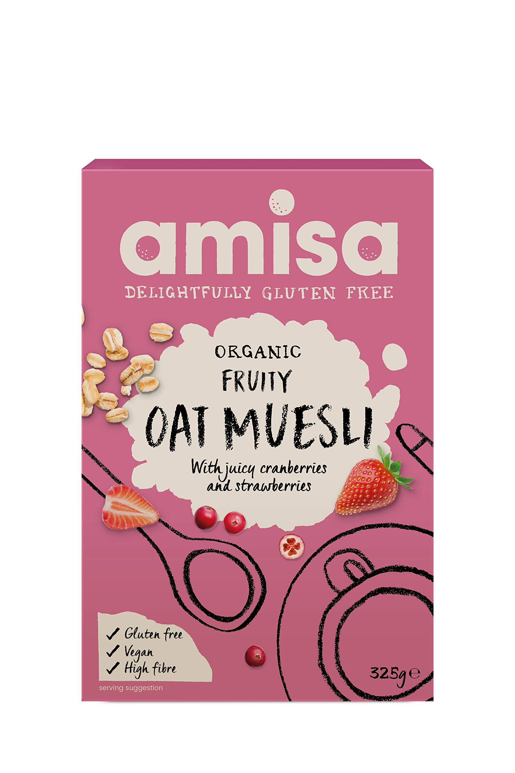 Amisa Organiczne musli bez glutenu owocowe owsiane 325 g - opakowanie 6 szt.