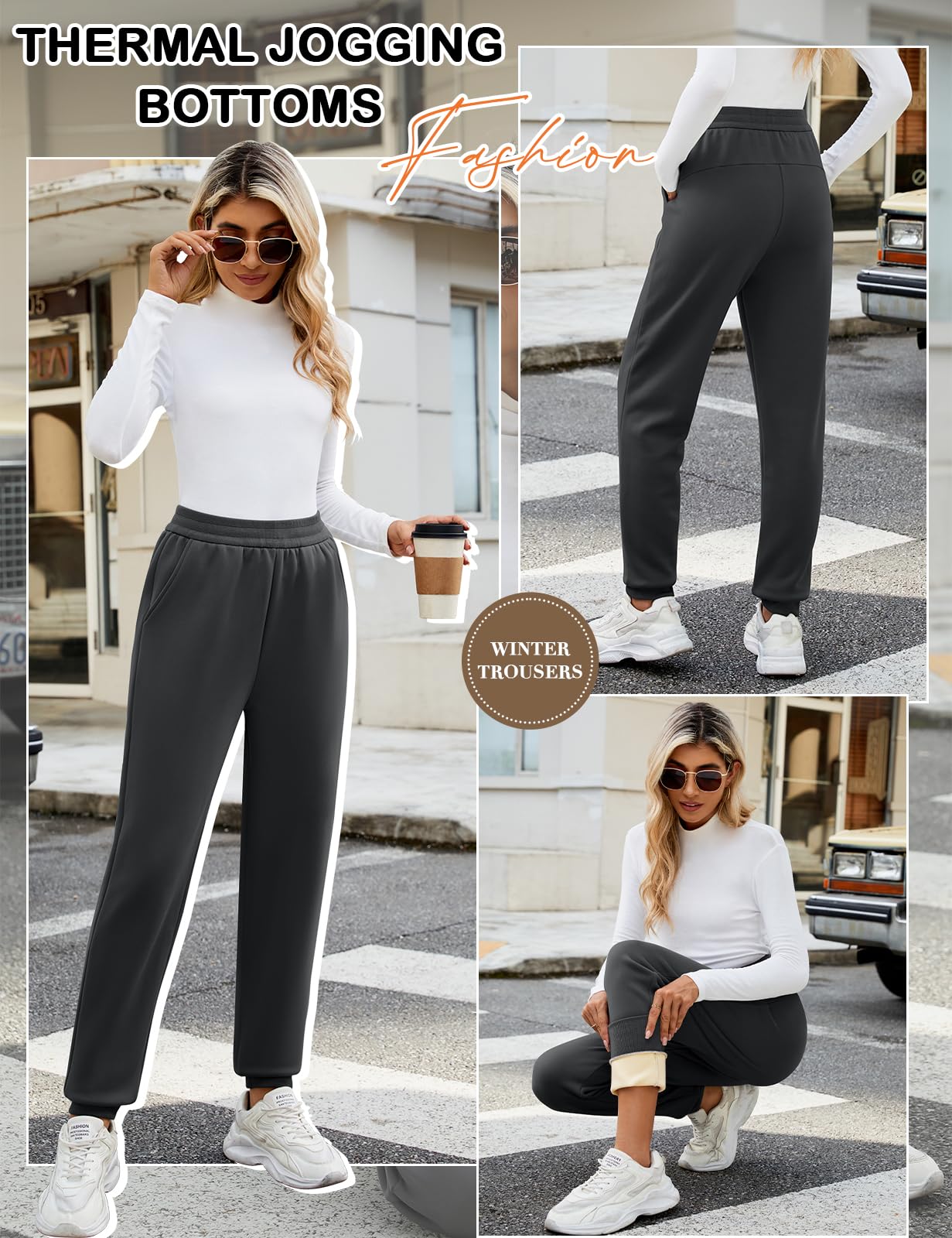Xnova Pantaloni da Jogging Imbottiti da Donna Invernali, Tuta Fodera in Pile Pantalone con Coulisse Casual Sportivi Vita Alta Leggings, Lunghi Pantaloni Joggers in Tessuto Elasticizzato con 2 Tasche
