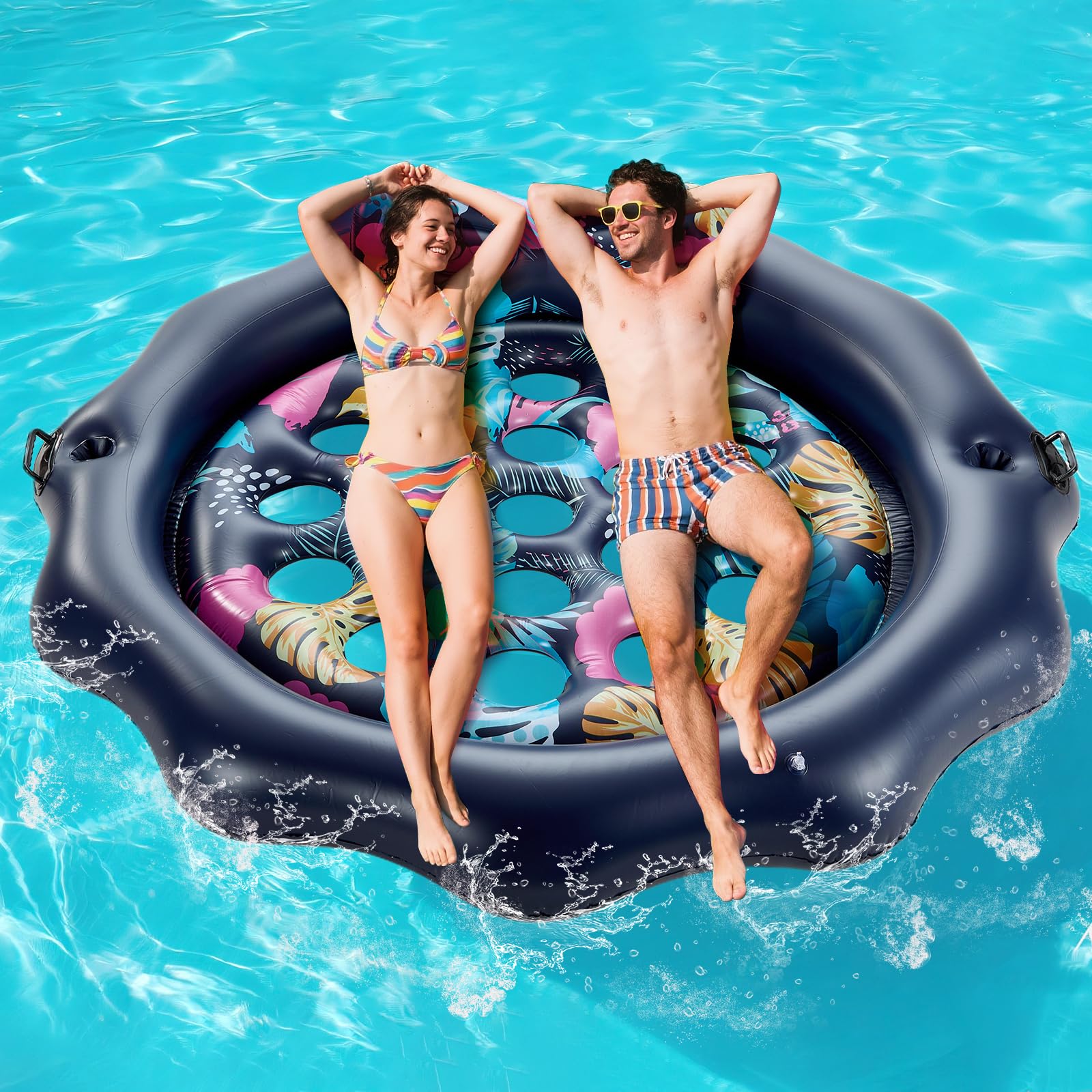Flotadores inflables para piscina, flotadores gigantes de 77 x 77 pulgadas para adultos, resistente, piscina de bronceado inflable
