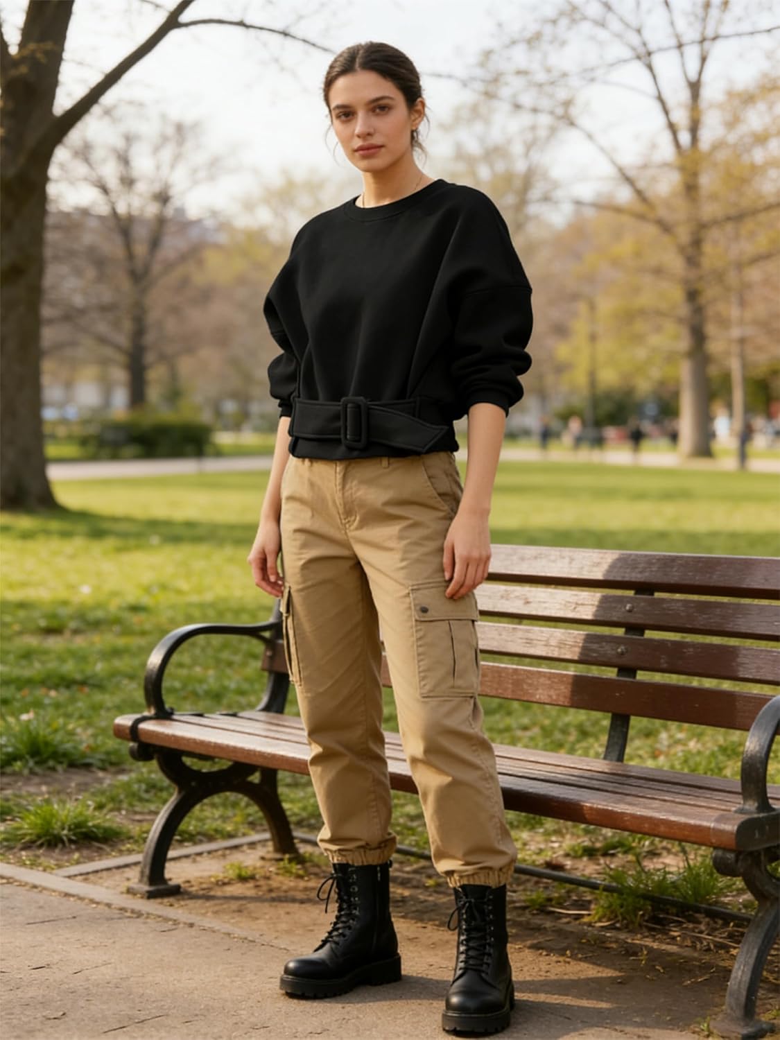 Yidarer Women Pullover Sweatshirts Cropped Crewneck Long Sleeve Belted Casual Y2K Lace Up Tops 2026 Spring Outfits - Image 6