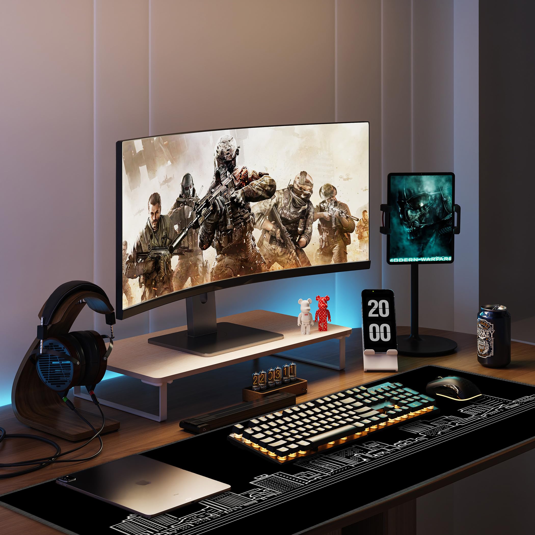 LL-COEUR Noir Grand Tapis de Souris de Jeu 90x50x0,3cm Gamer Tapis de Bureau Large et Étendu XXL Speed Gaming Mousepad pour PC, Clavier et Ordinateur