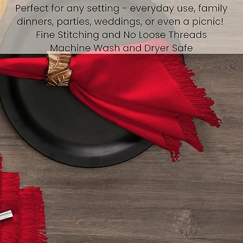 Miniatura 7 de Servilletas de tela con flecos decorativos, paquete de 12., Algodón, Rojo, 20x20