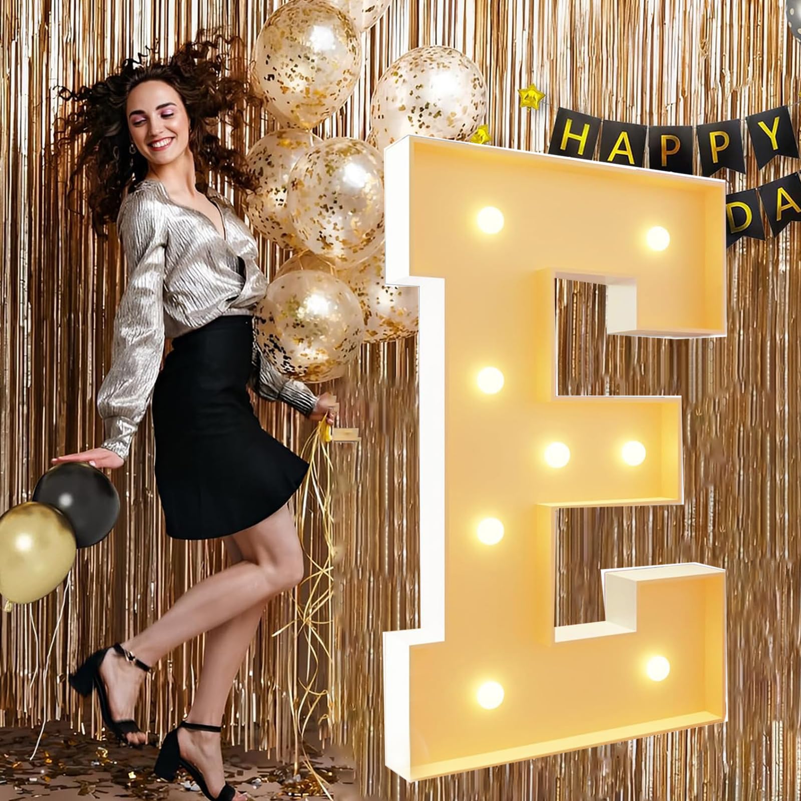 Marquee Letters 120cm/4FT Mosaic Large Letters E Giant Light Up Letters for Balloon Pre-cut Foam Frame for Birthday Party Wedding Backdrop Decoration Anniversary Decor
