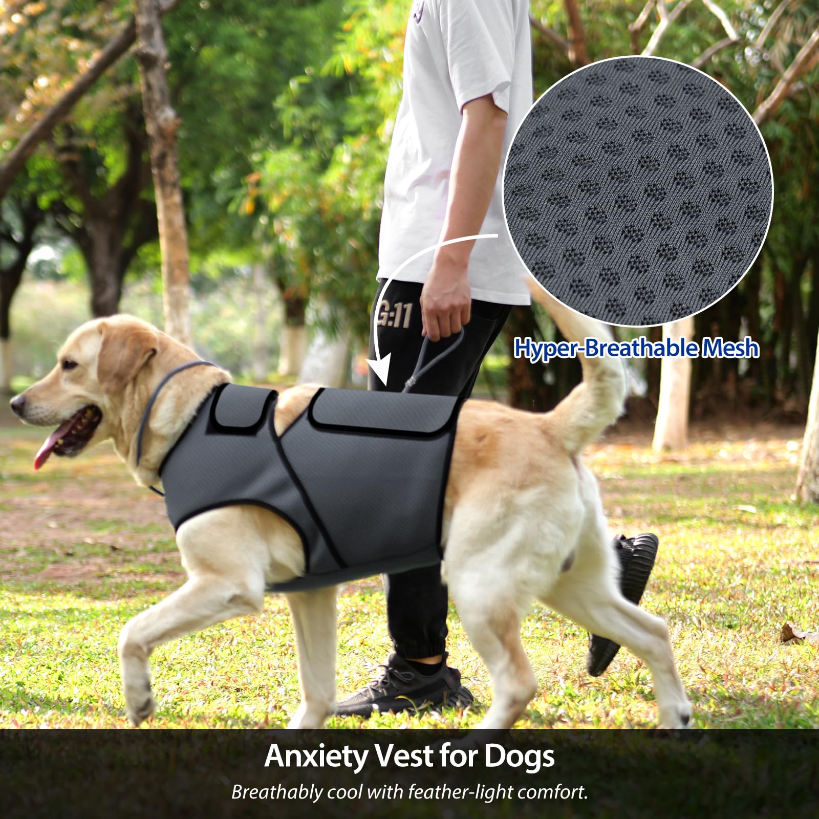 LIANZIMAU Cappotto Anti Ansia Cane-Calmante Gilet Antiansia Cani per Tuoni Fuochi e Separazione，Collo regolabile addome avvolgimento leggero giacca ansiolitica per Taglia Piccola, Media, Grande cani