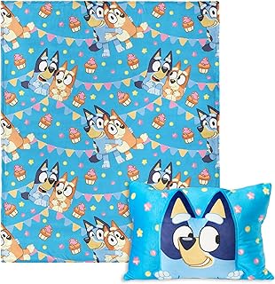 Northwest Bluey Party Pups Silk Touch Throw Blanket 50 x 60 Inches with Bluey Plush Pocket Pillow 14 x 20 Inches - Comfy & Cozy Bluey Blanket & Pillow Set for Boys and Girls