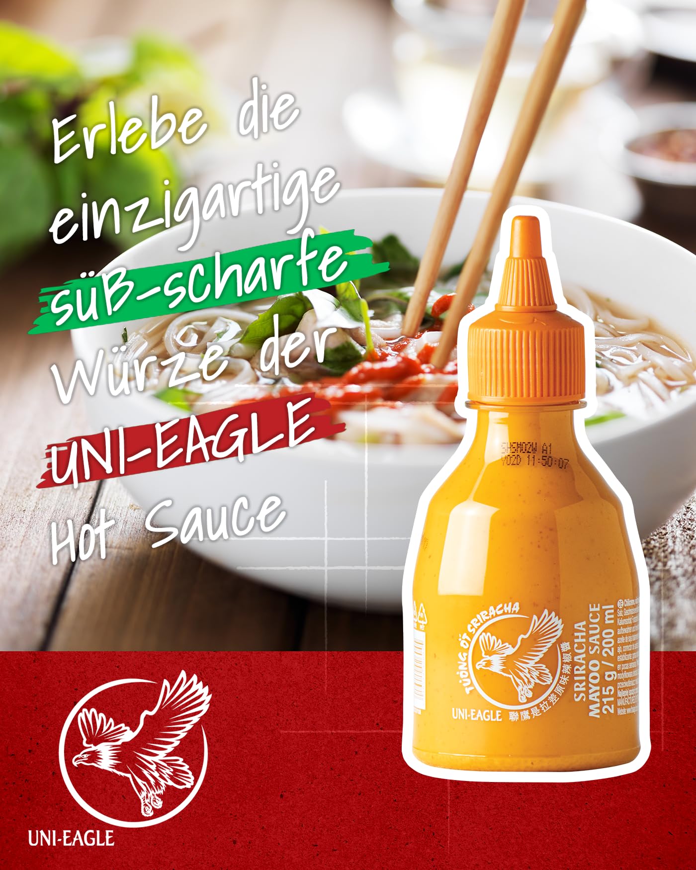 UNI-EAGLE Salsa de chile, sriracha, mayonesa 215g