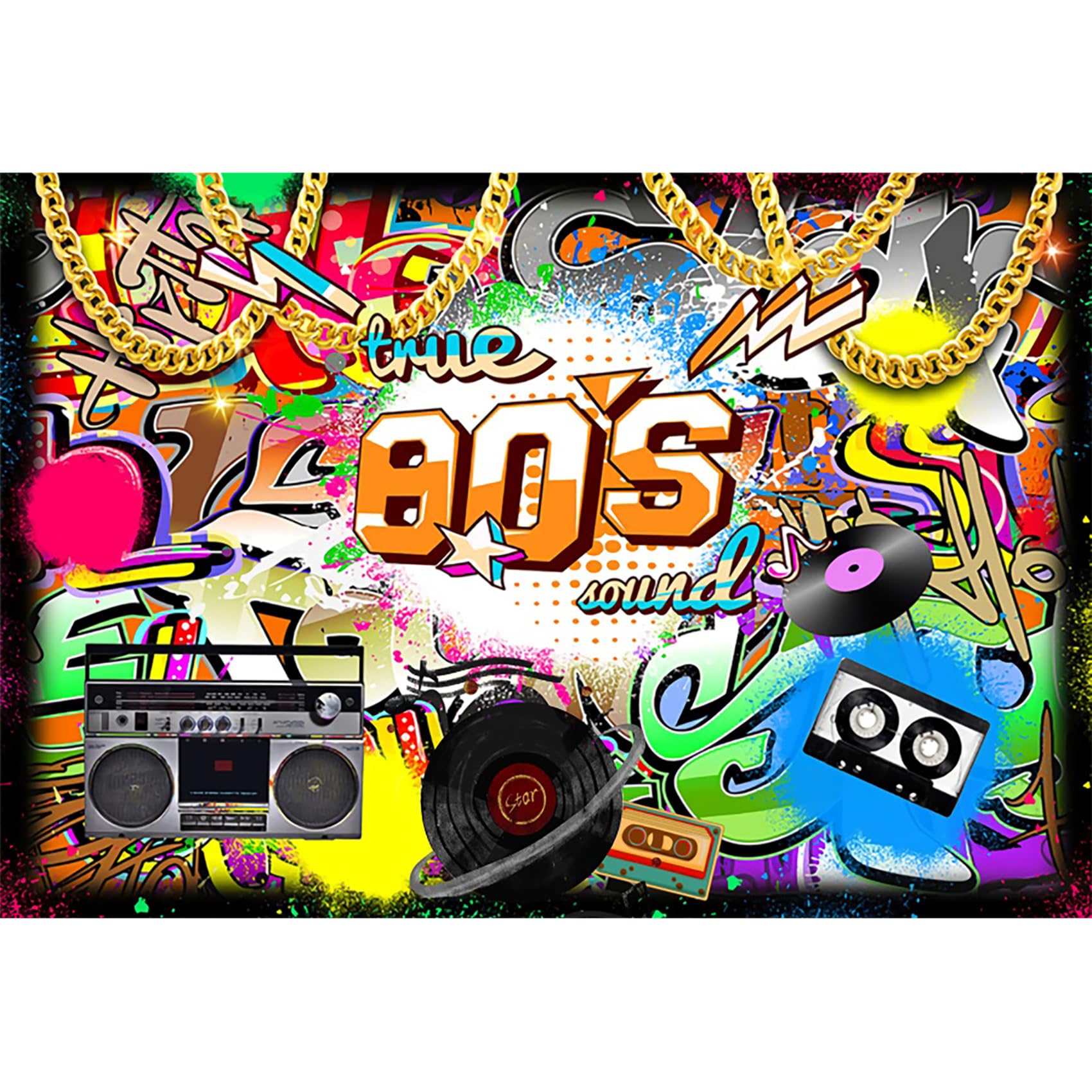 3,5x2,5m Ritorno agli anni '80 Sfondo Hip Hop Graffiti A tema anni '80 Partito Fotografia Sfondo per anni 80 Adulti Compleanno Evento Partito Arredamento Bandiera Foto Studio, Vinile