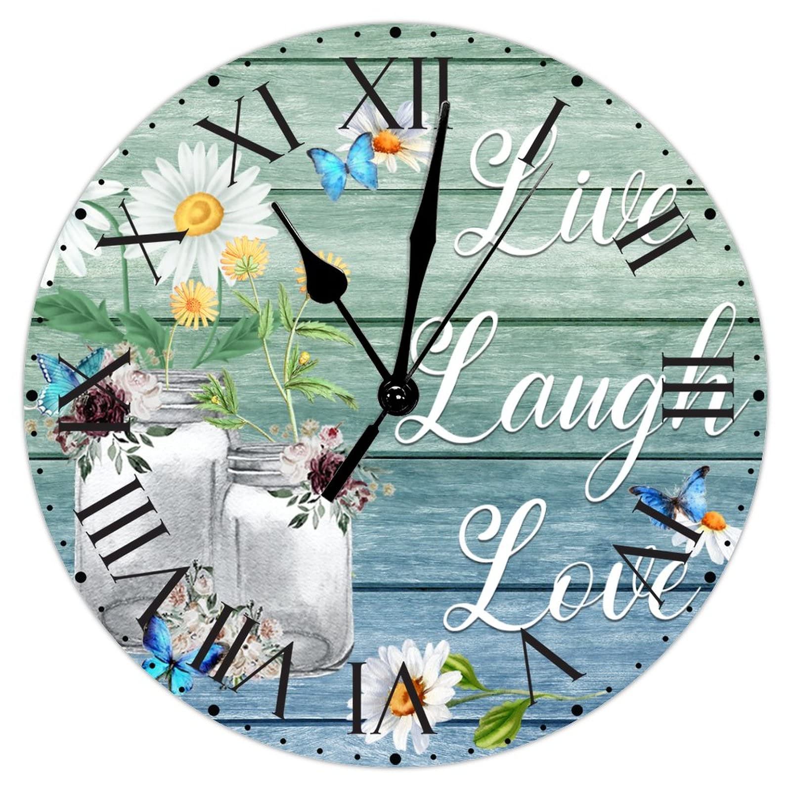 Horloge murale salon chic Love Live Laugh avec chiffres romains rétro