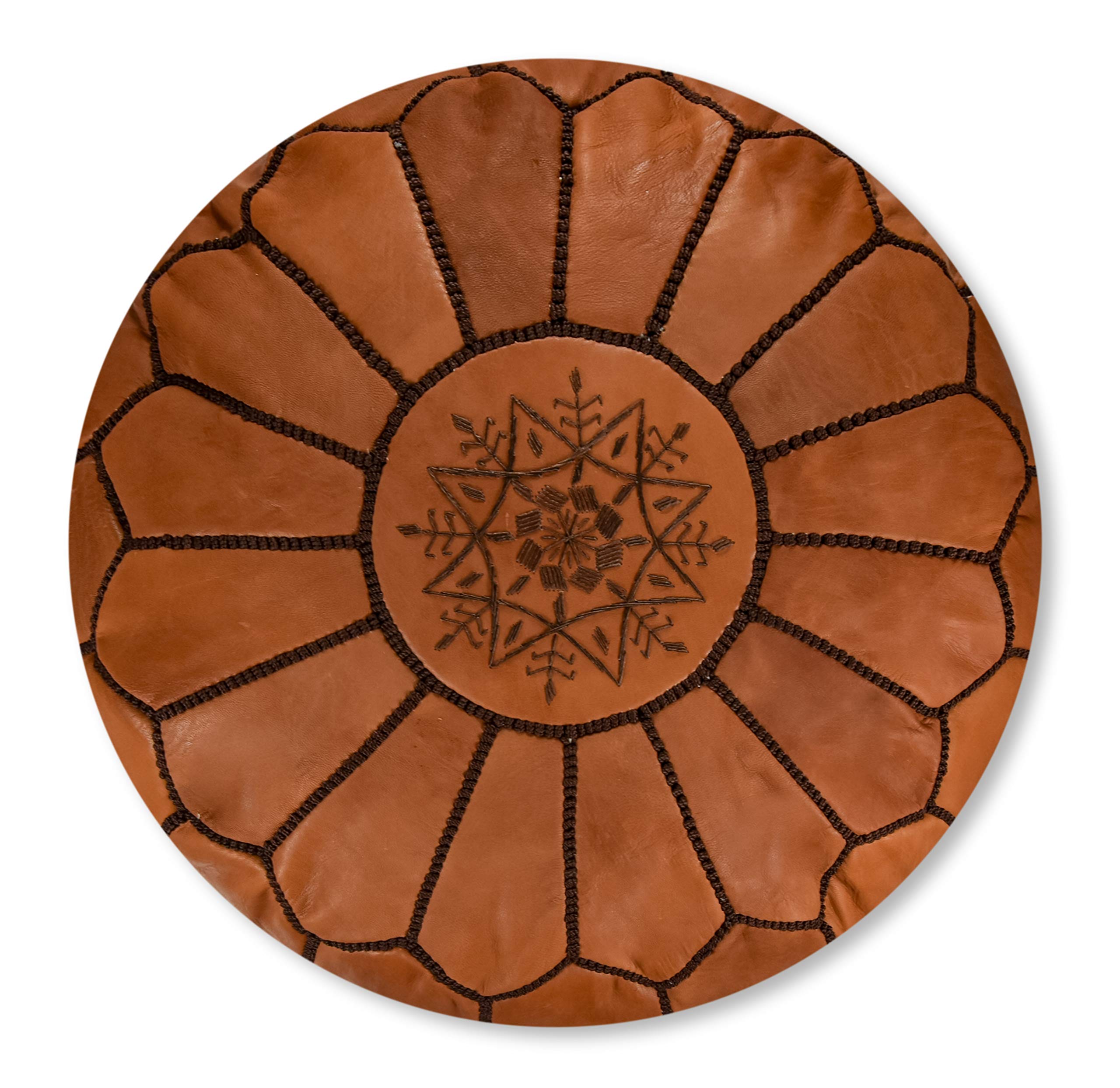Poufs&Pillows Premium Artisanal Leather Pouffe - Handmade - Delivered stuffed - Ottoman, footstool, floor cushion (Caramel)