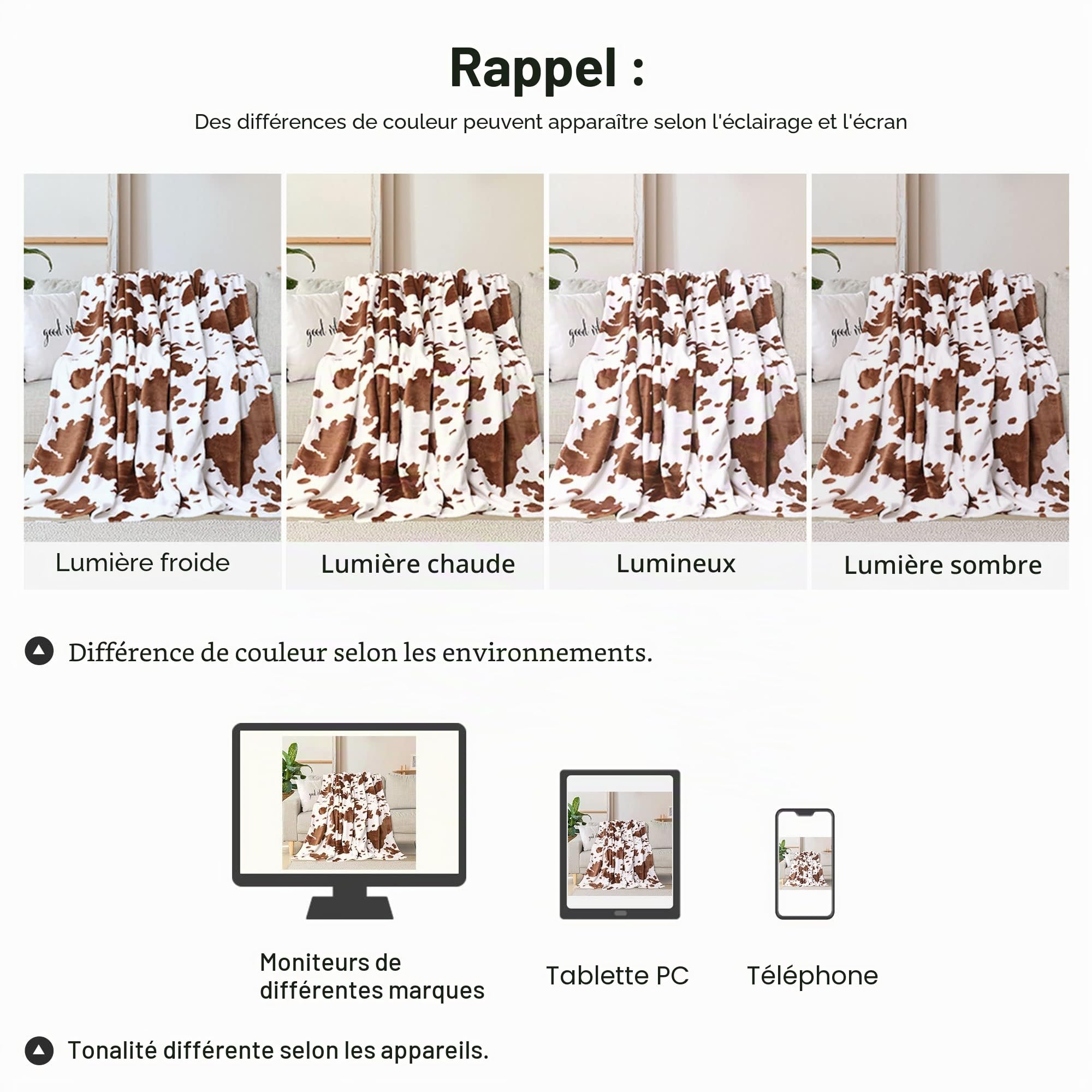 PiccoCasa Couverture imprimée de Vache, Douce 300 g/m², en Flanelle, légère, Mignonne et Confortable, Texture de Vache Chaude, pour canapé, lit, Bureau, Marron, 150 x 200 cm
