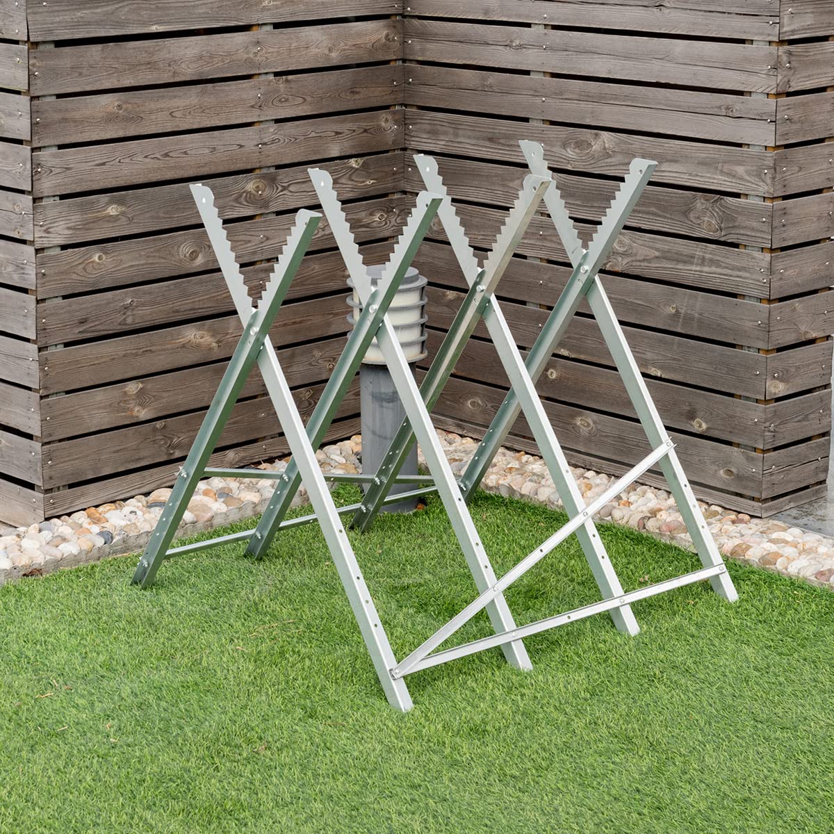 COSTWAY Chevalet de Sciage Pliable en Acier Charge 100KG, Tréteau Portable avec Dents de Scie à Encoches pour Découpe, Support de Coupe Tréteau de Sciage Léger, 83 x 83 x 79 cm