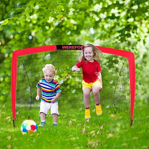 Miniatura 8 de WEKEFON Porterías de fútbol para patio trasero, juego de 2 redes de fútbol portátiles para niños, 3.6 x 2.7 pies, plegables para interiores y