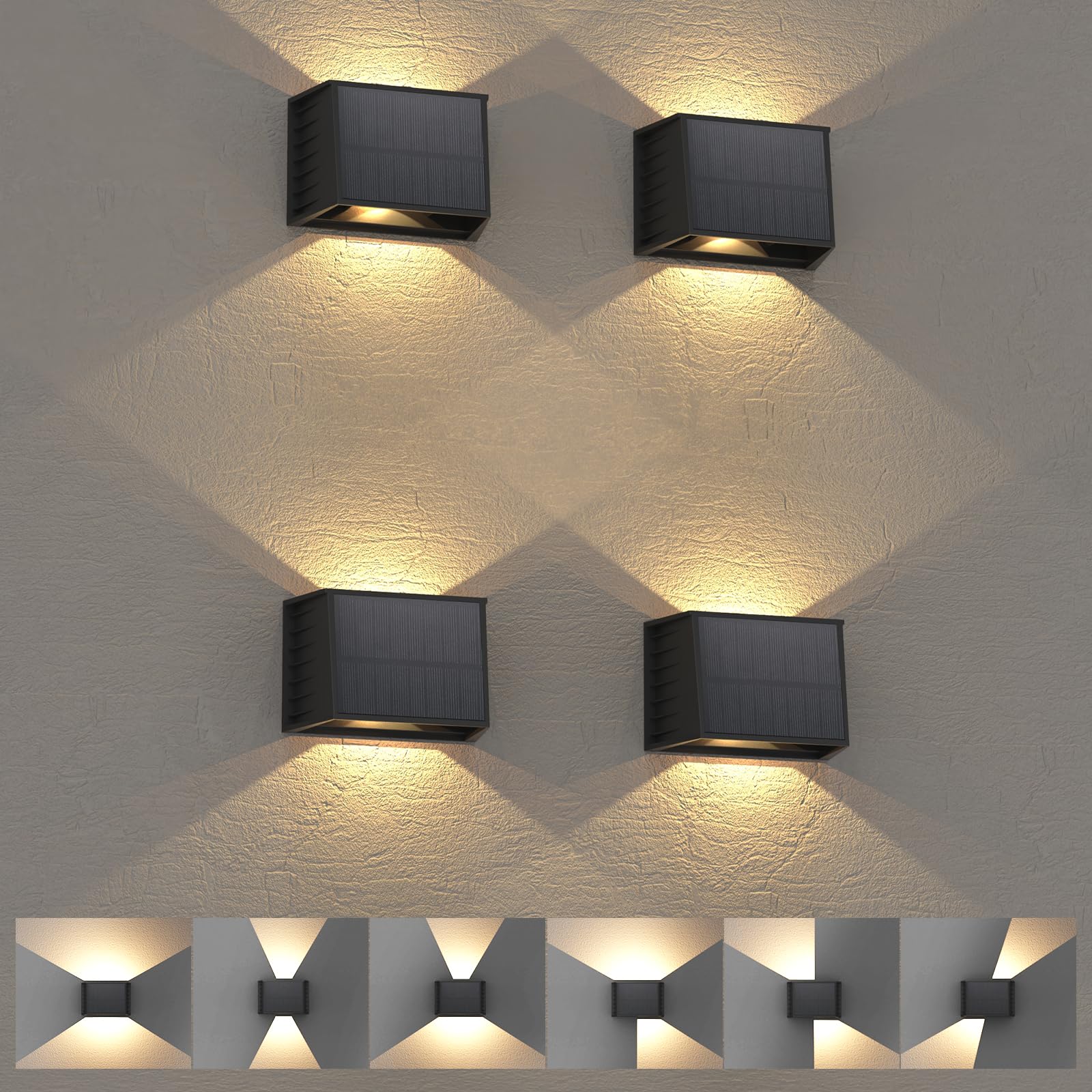 T-SUN Solar Fence Lights Outdoor Garden,IP65 Waterproof Solar Wall Light Outdoor,3000K Warm White,Adjustable Beam Angle,Auto On/Off Sensor Garden Fence Lights for Outside Patio Deck Decorations,4-Pack