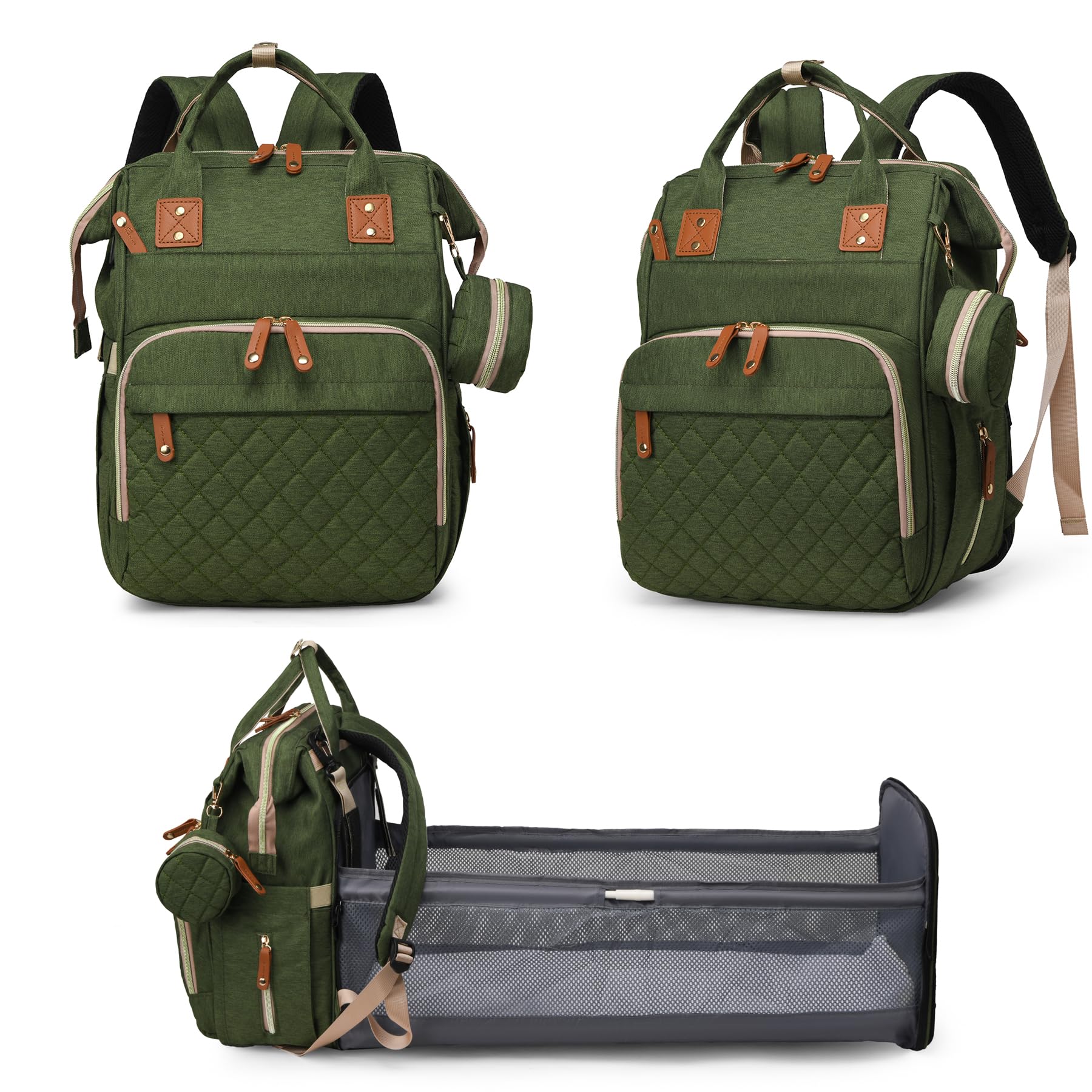 Fexkean Zaino Multifunzionale Per il Cambio Del Pannolino,Grande Capacità Unisex,Impermeabile Con Borsa Da Viaggio Portatile e Letto Pieghevole