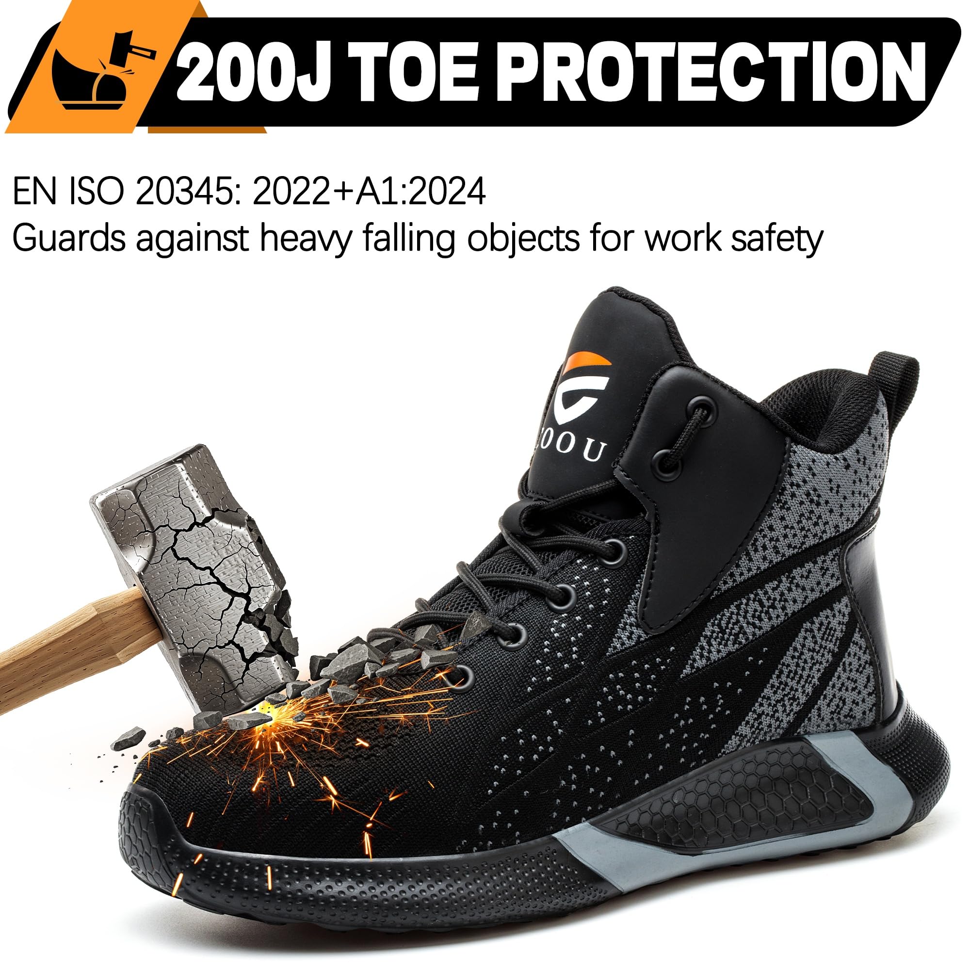 Botas de Seguridad para Hombre Mujer Ligeras Botas de Trabajo con Punta de Acero Comodas Zapatos de Seguridad Caña Alta 35-48 EU