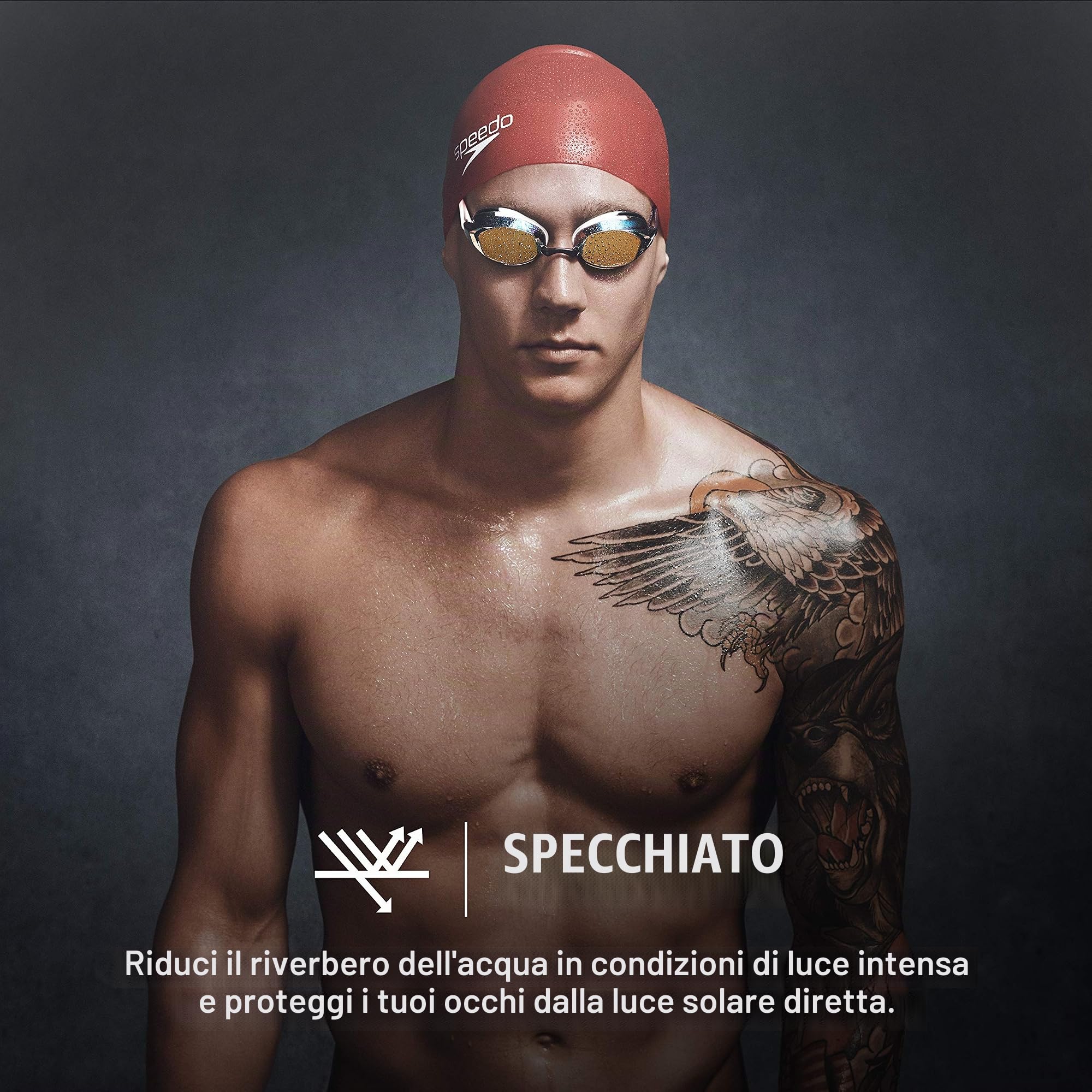 Speedo Vanquisher 2.0 Mirrored Swim-Swimming Racing Goggles-Silver Anti-Fog